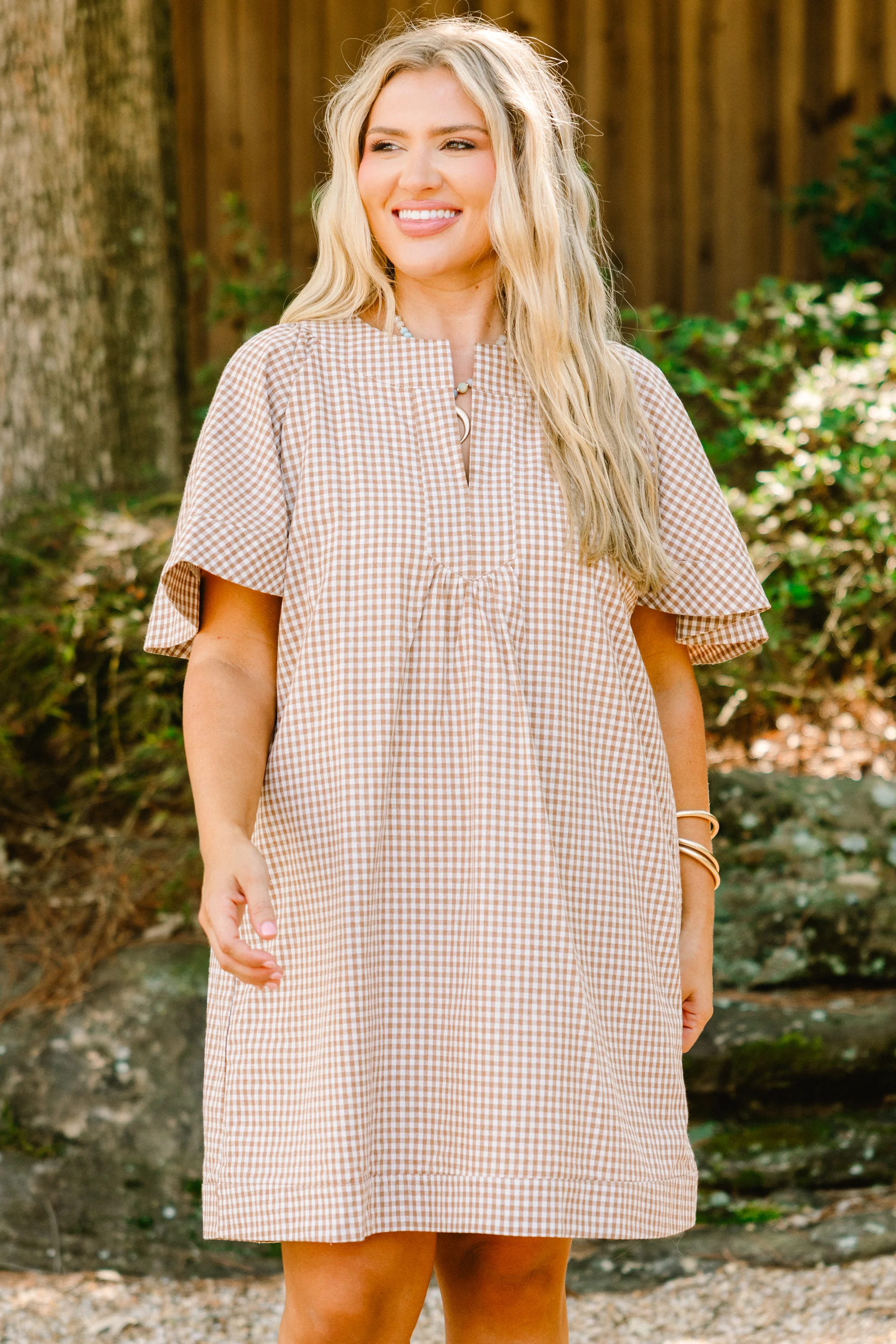 Going The Right Way Dress, Brown Gingham - Giverhouse