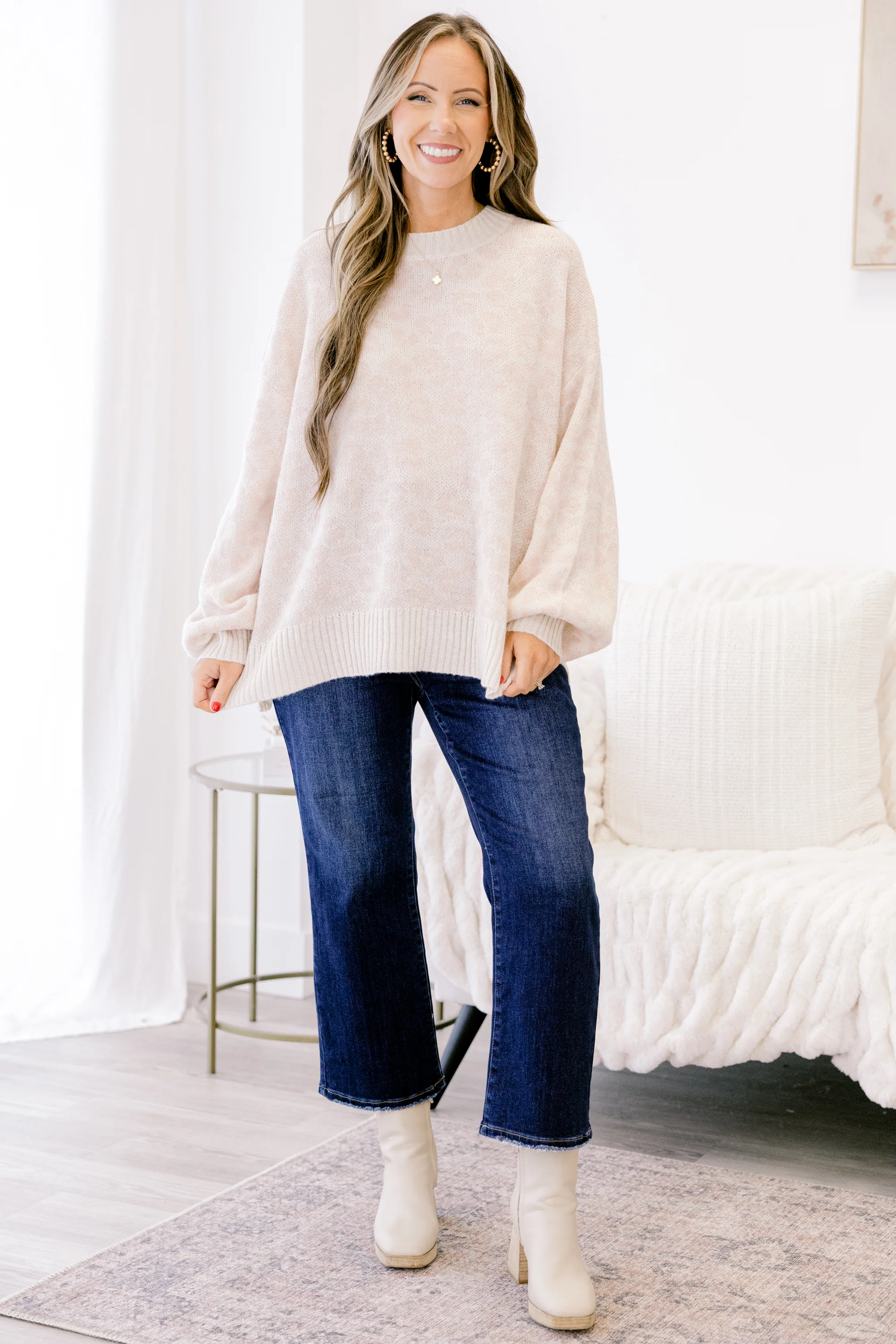 Leopard Love Sweater, Cream Leopard - Giverhouse