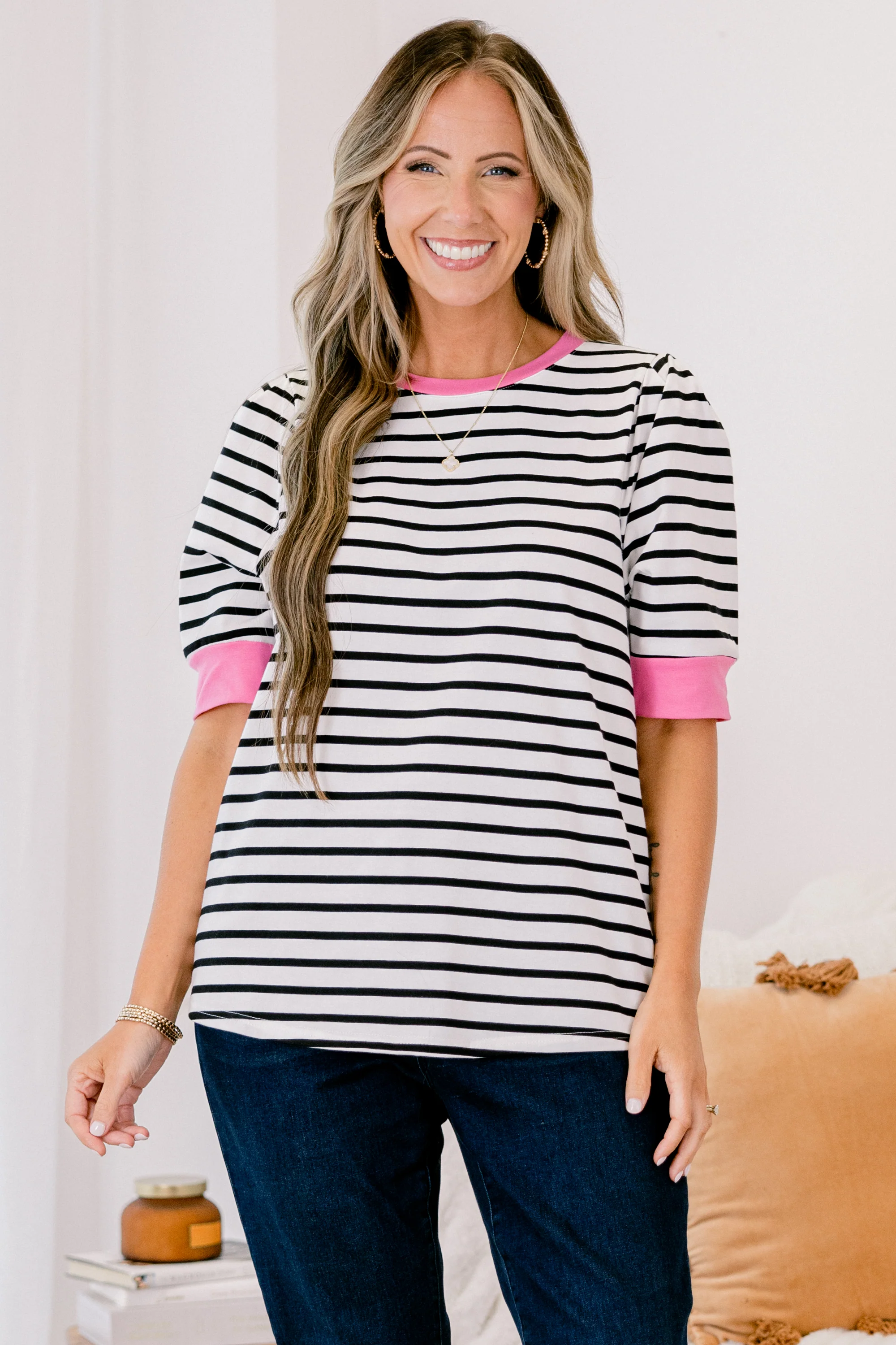 Signature Stripes Top, Black-Pink - Giverhouse
