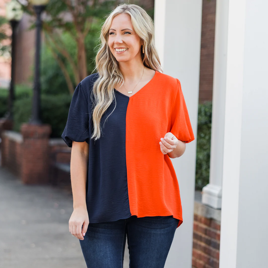 Sideline Sweetheart Top, Navy-Orange - Giverhouse