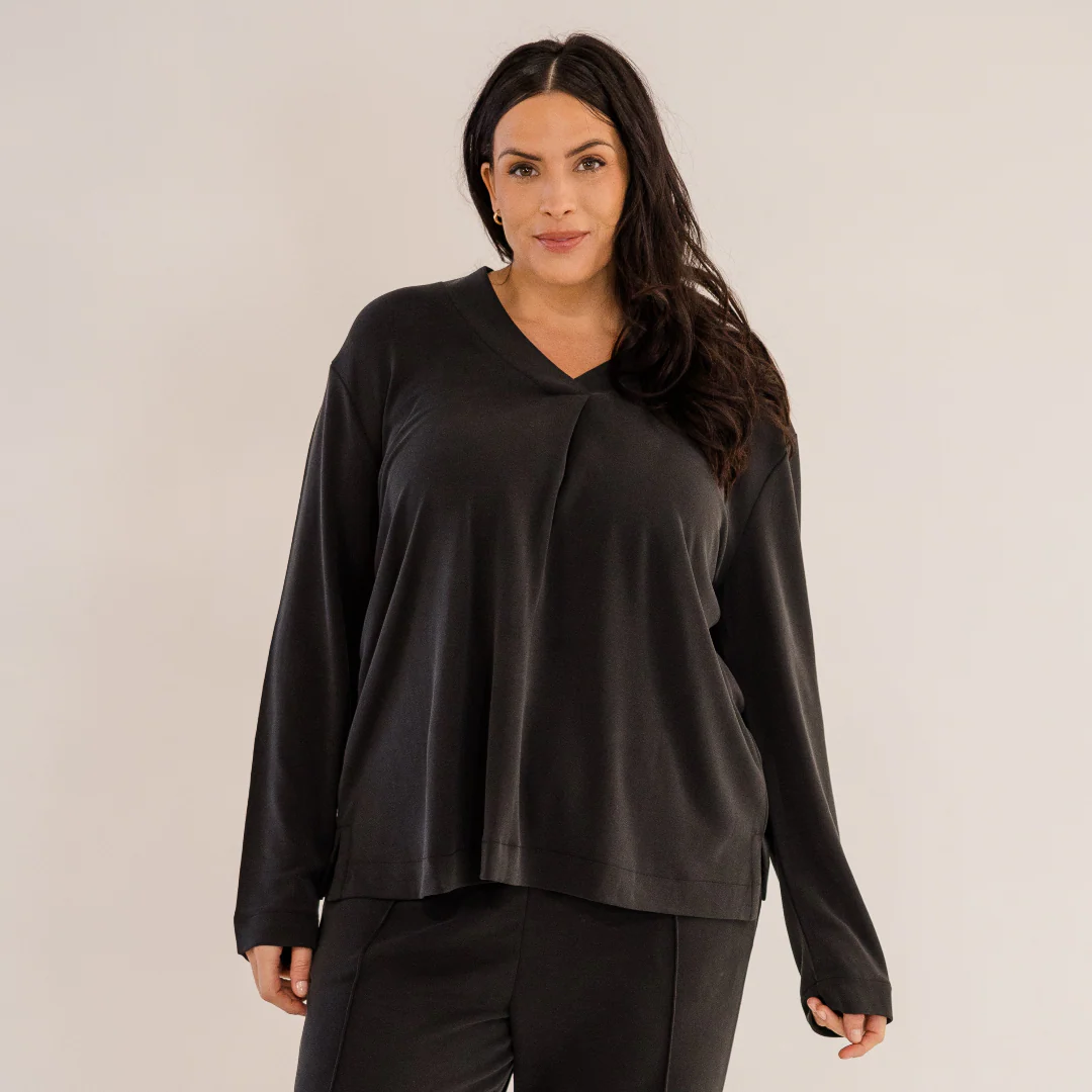 Bowery Wide V-Neck Tunic, Black - Giverhouse
