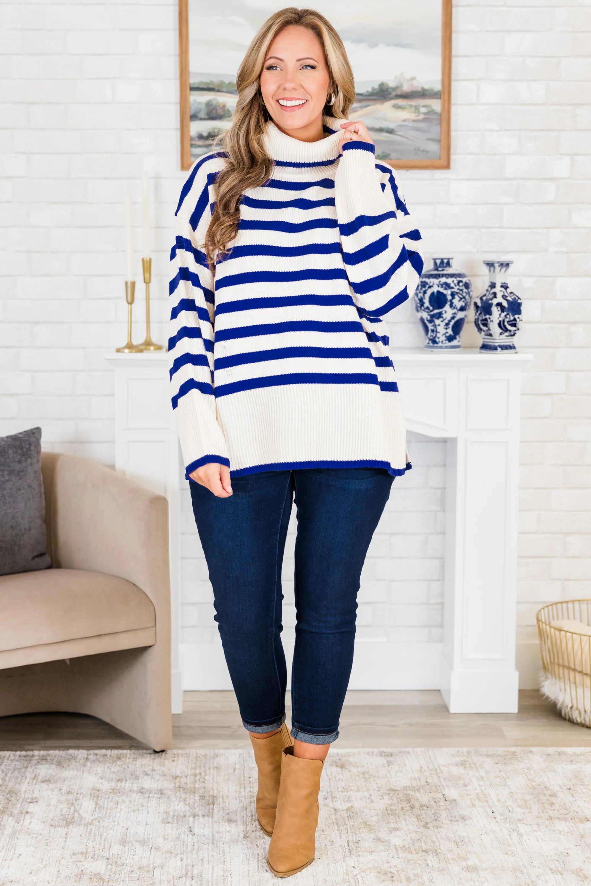 Striped Moments Sweater, Royal - Giverhouse