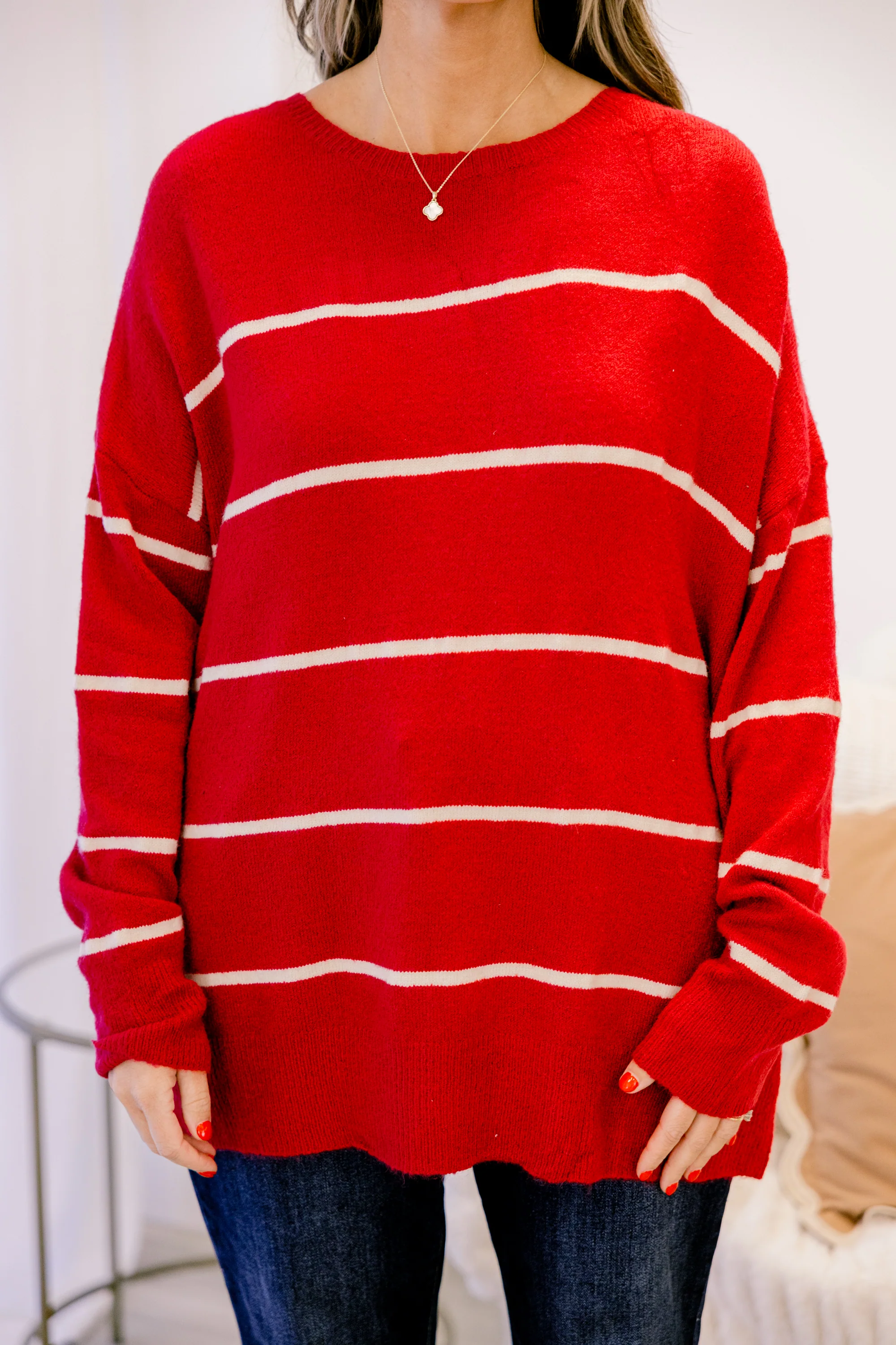 Slumber Party Sweater, Red-Cream - Giverhouse