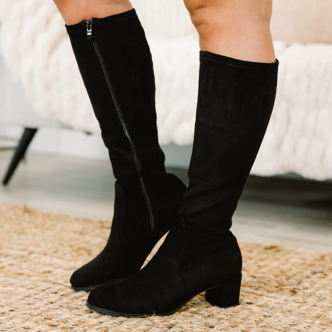 Run, Run, Runaway Wide Calf Boots, Black - Giverhouse