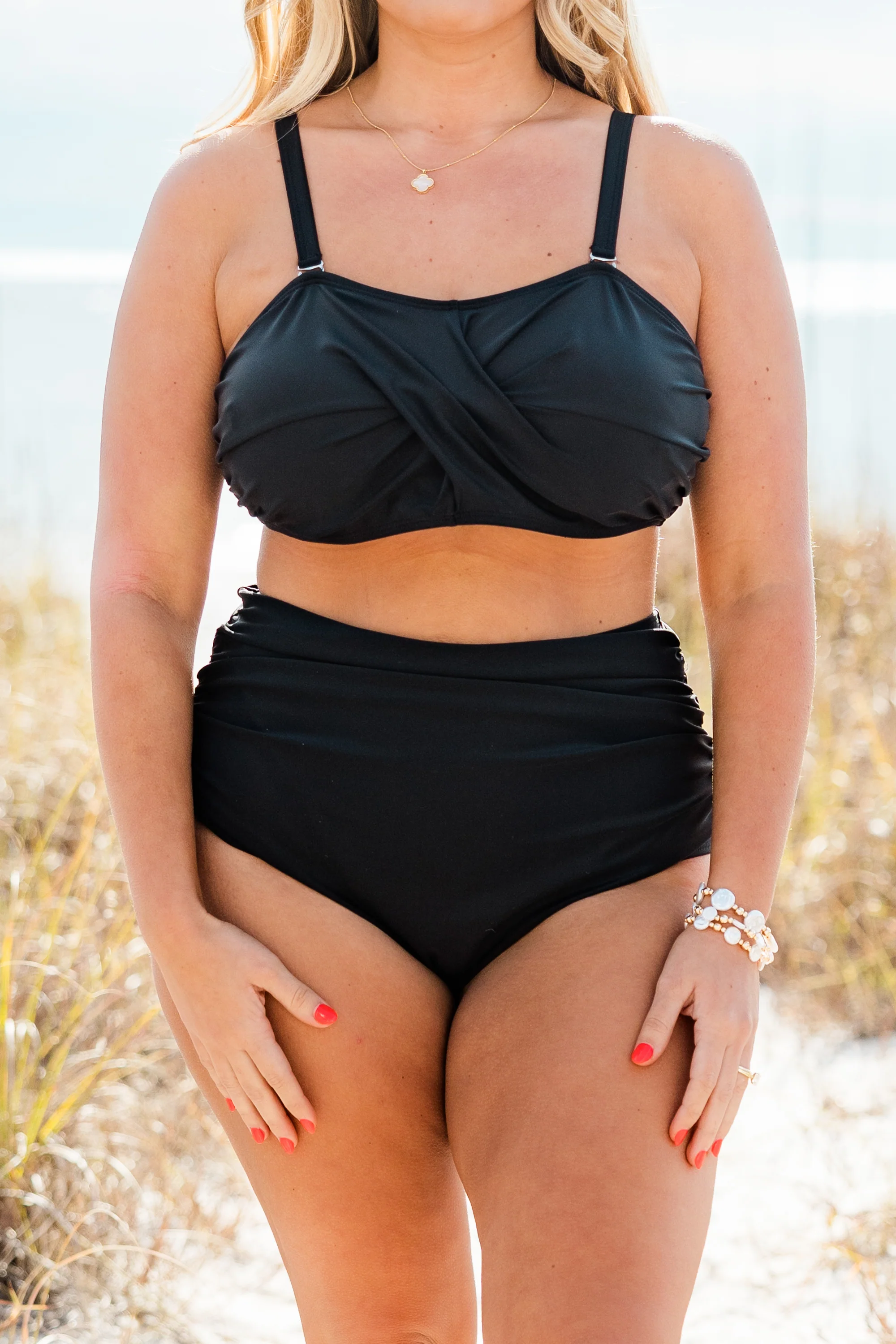 Proceed Into Paradise Swim Top, Black - Giverhouse