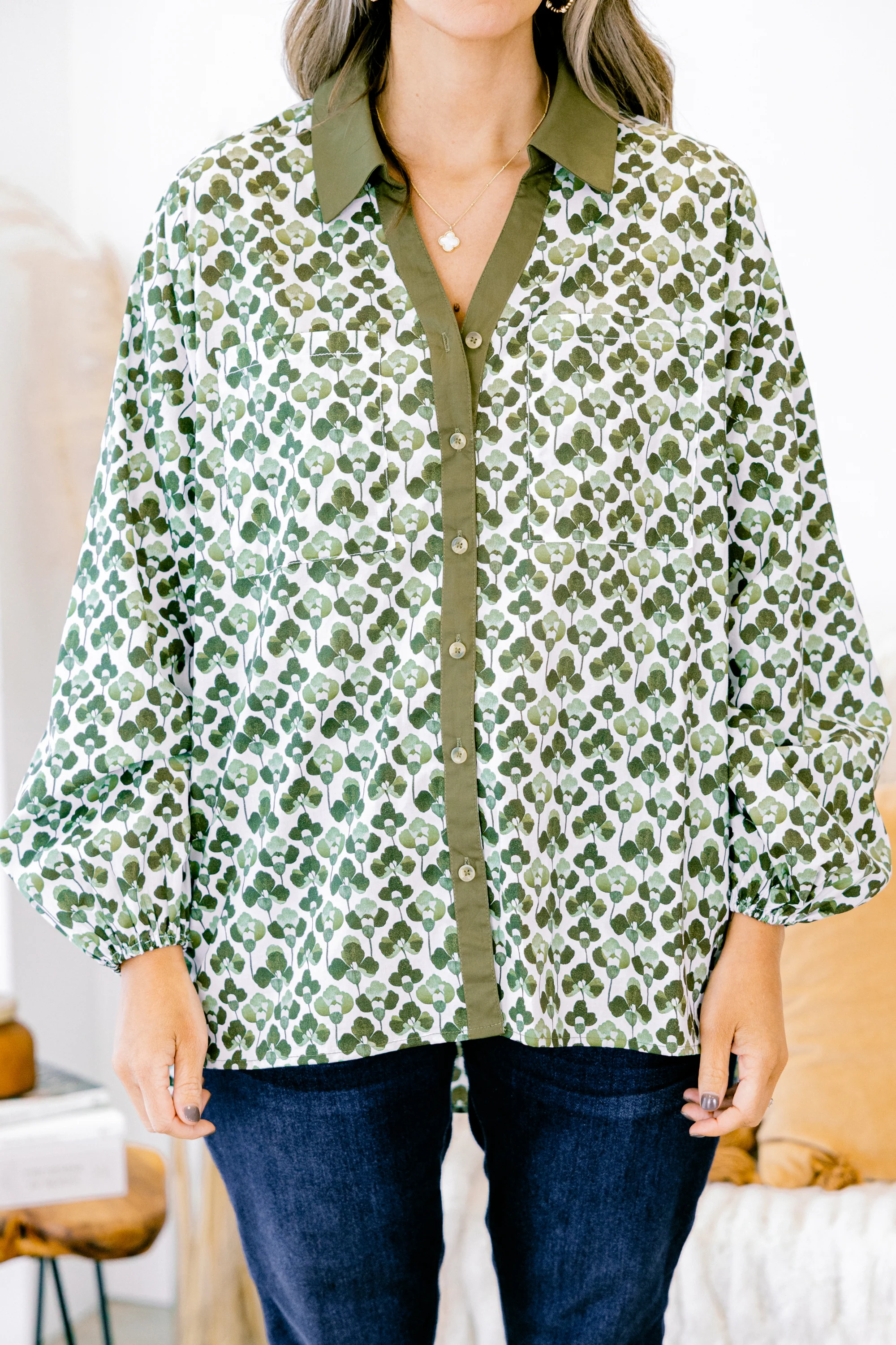 Garden Time Top, Green-White - Giverhouse