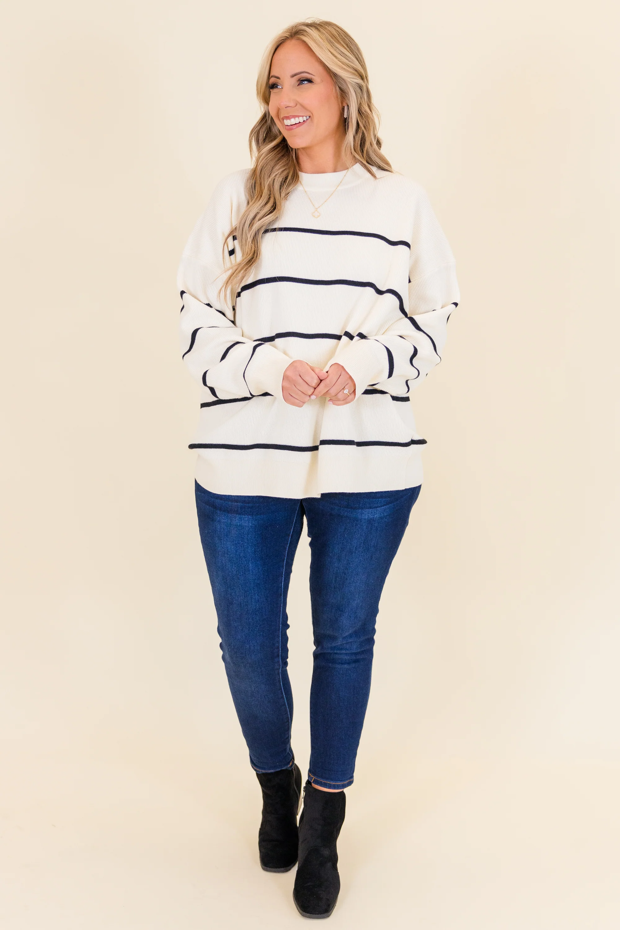 Lux Stripe Sweater, White - Giverhouse