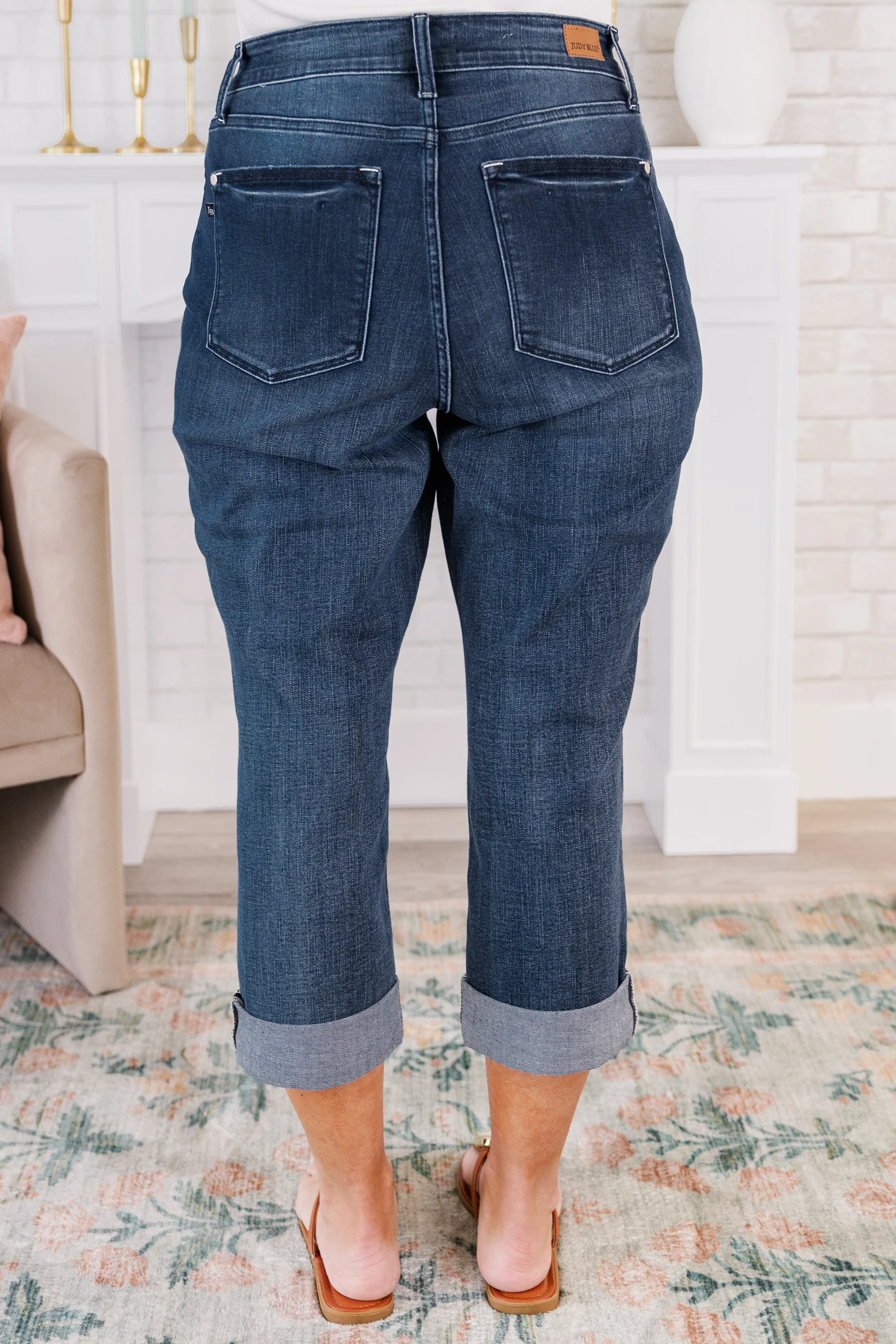 Judy Blue: Caught In The Rain Capris, Dark Wash - Giverhouse