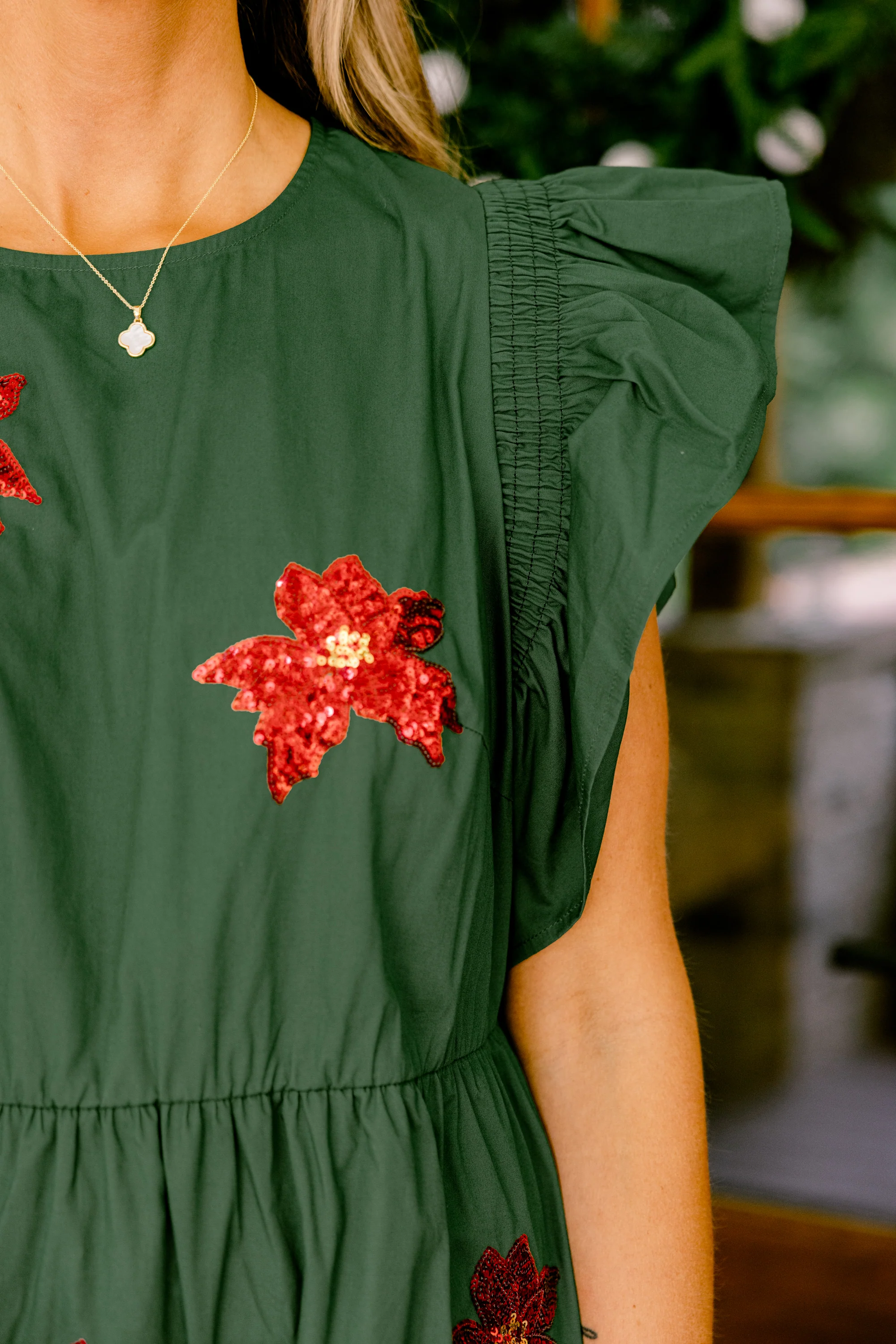 Poinsettia Bloom Dress, Green - Giverhouse