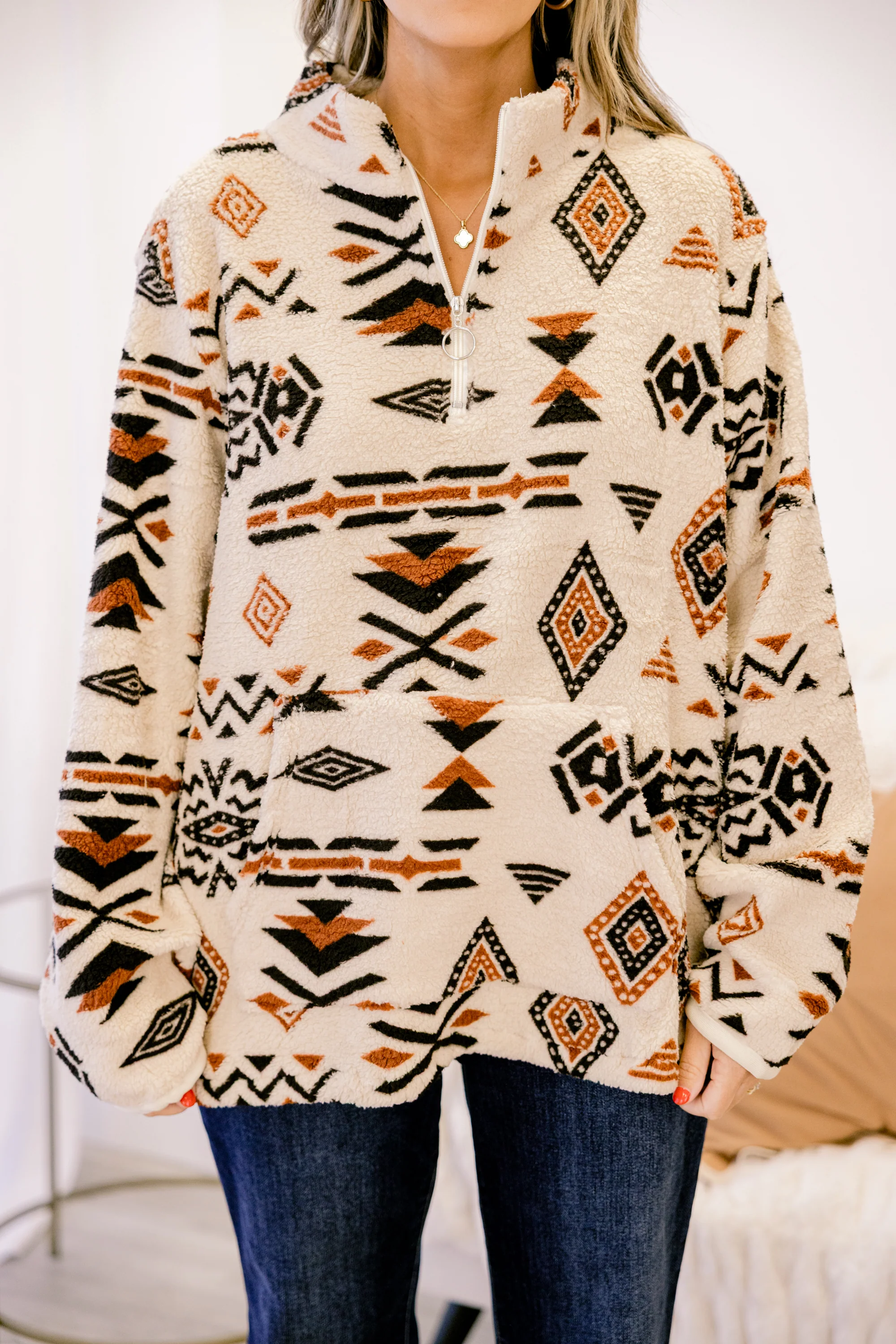 She's Breezing By Pullover, Brown Aztec - Giverhouse