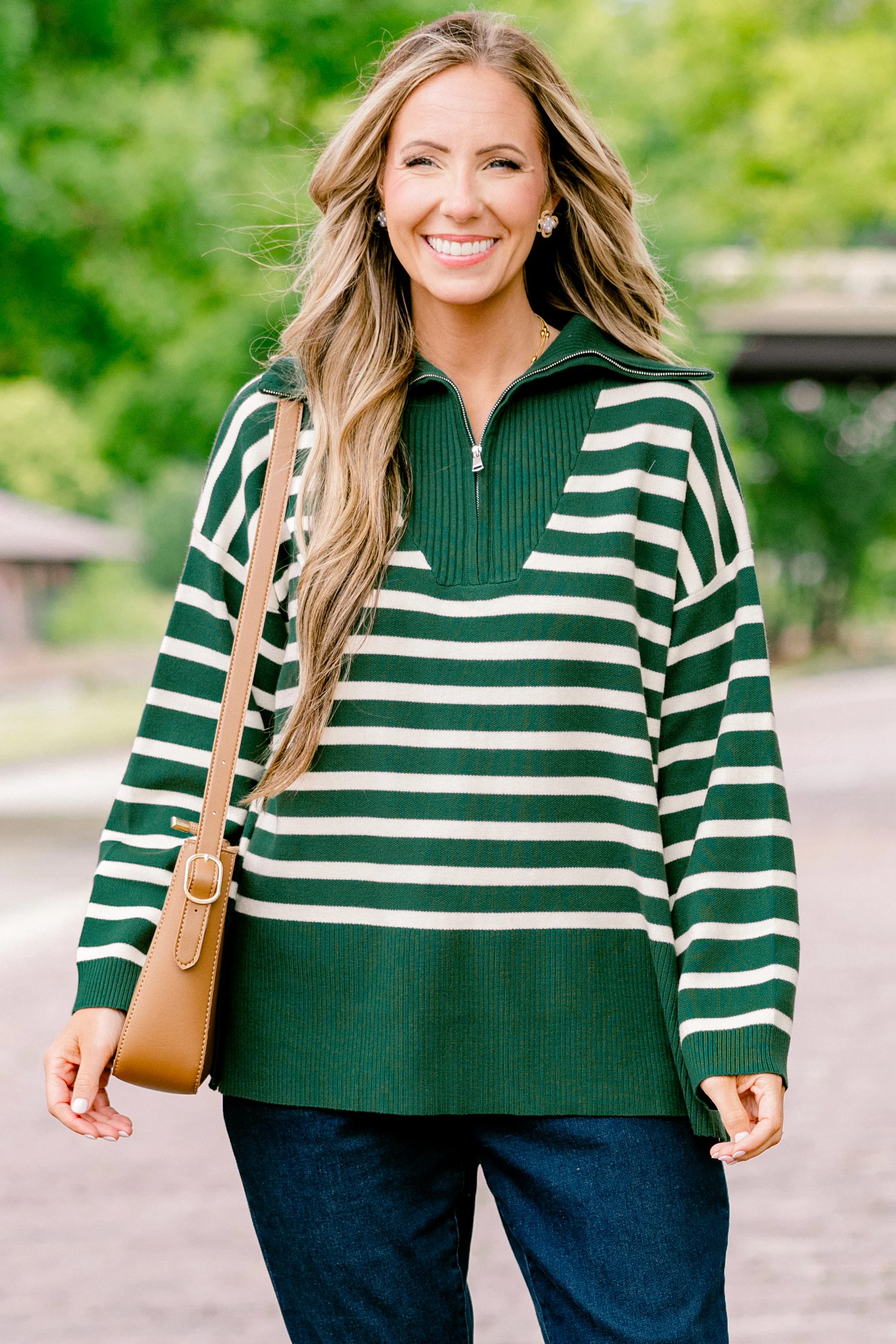 Sweet Stripes Sweater, Dark Green - Giverhouse