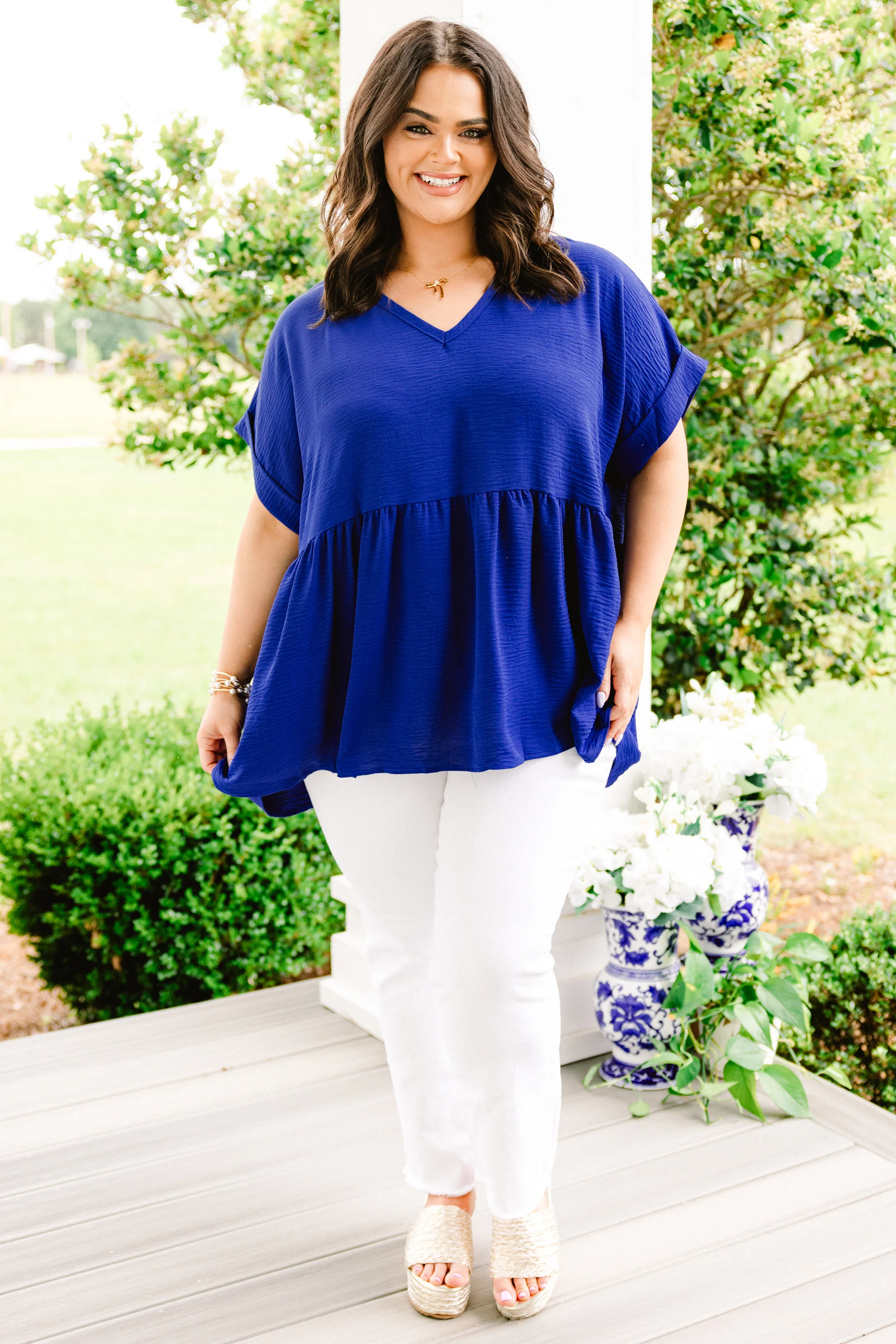 Wide Eyed Gaze Top, Royal Blue - Giverhouse