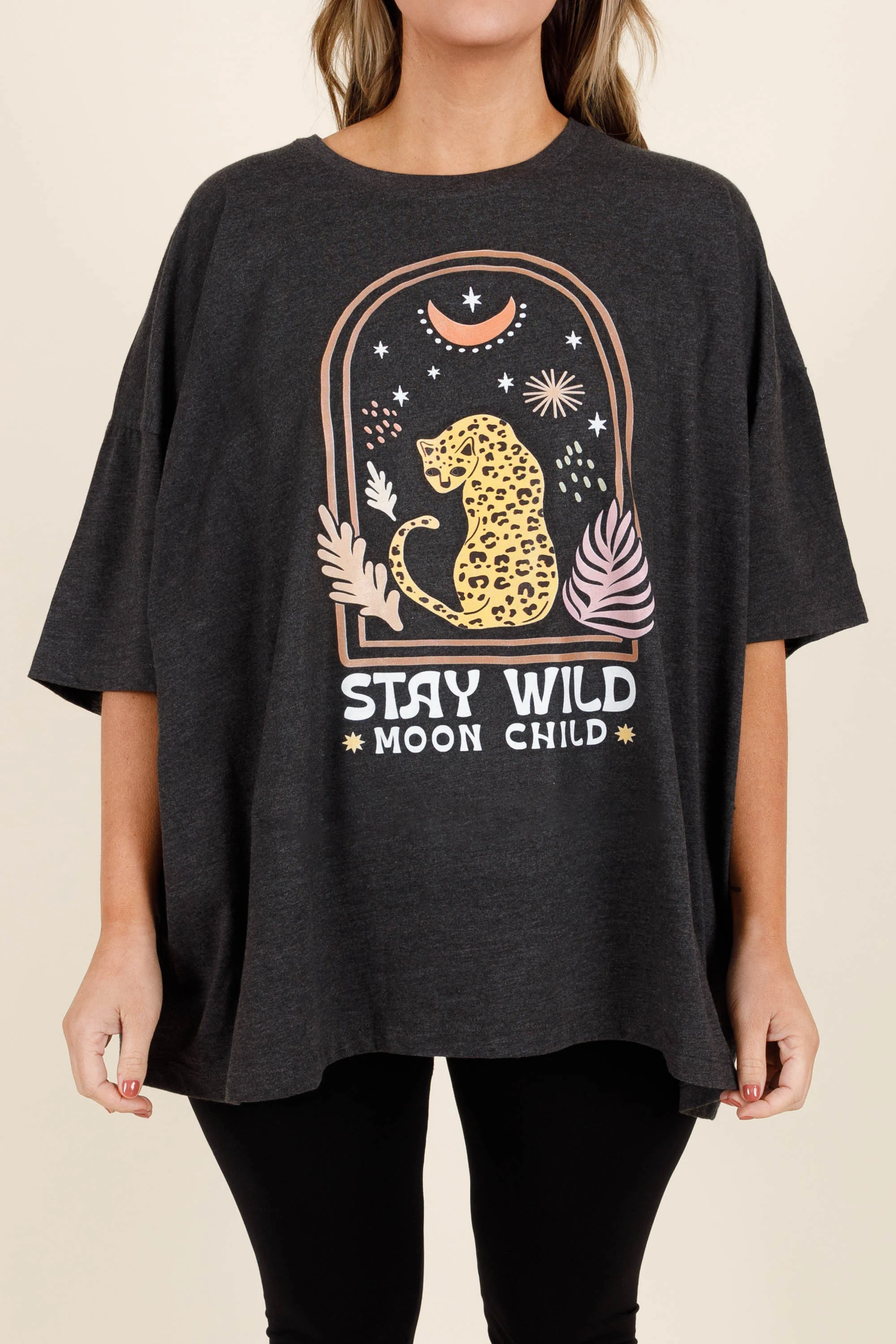Moon Child Boyfriend Tee, Charcoal - Giverhouse