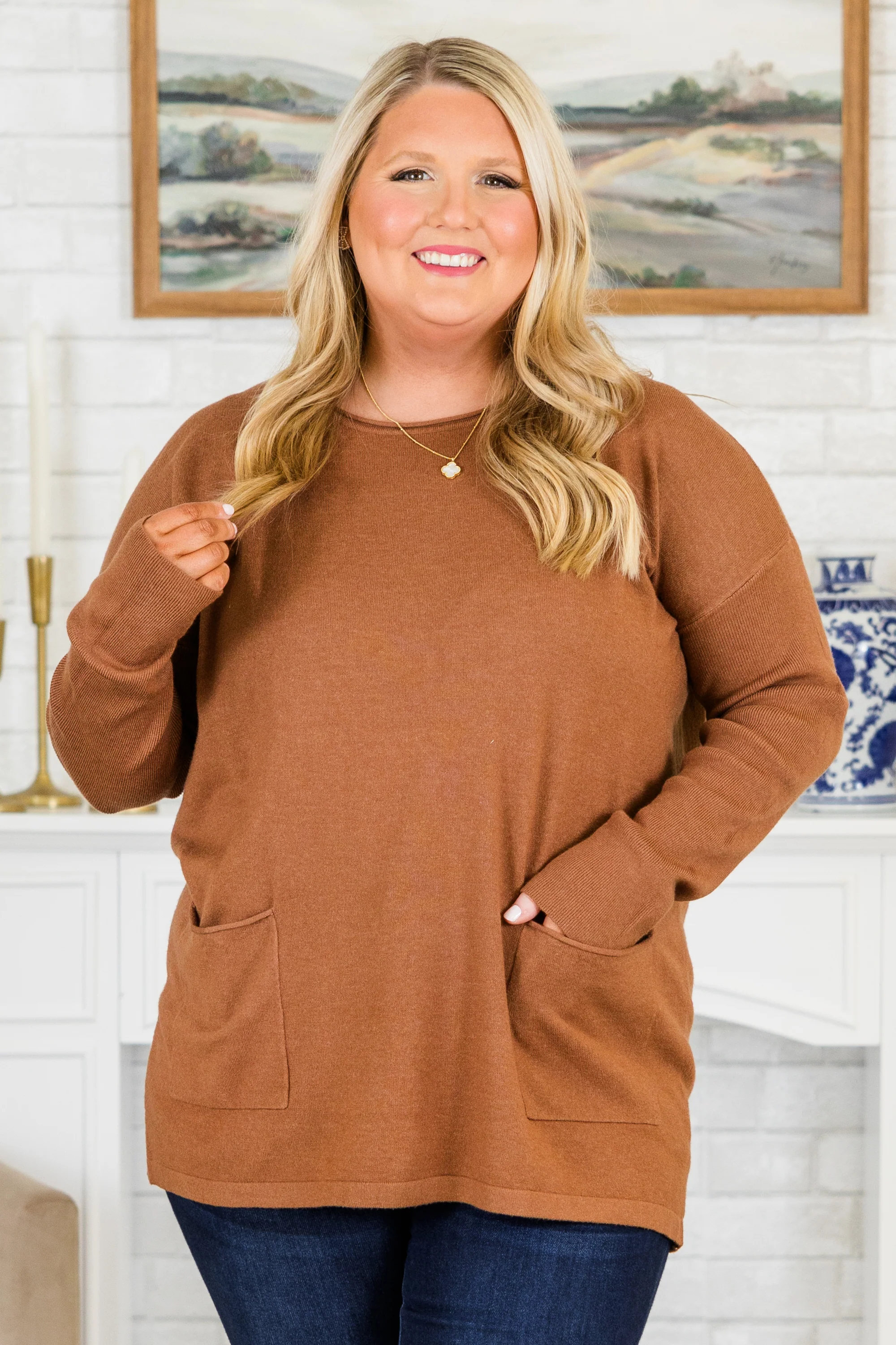 Fall into Fashion Sweater, Heather Deep Camel - Giverhouse