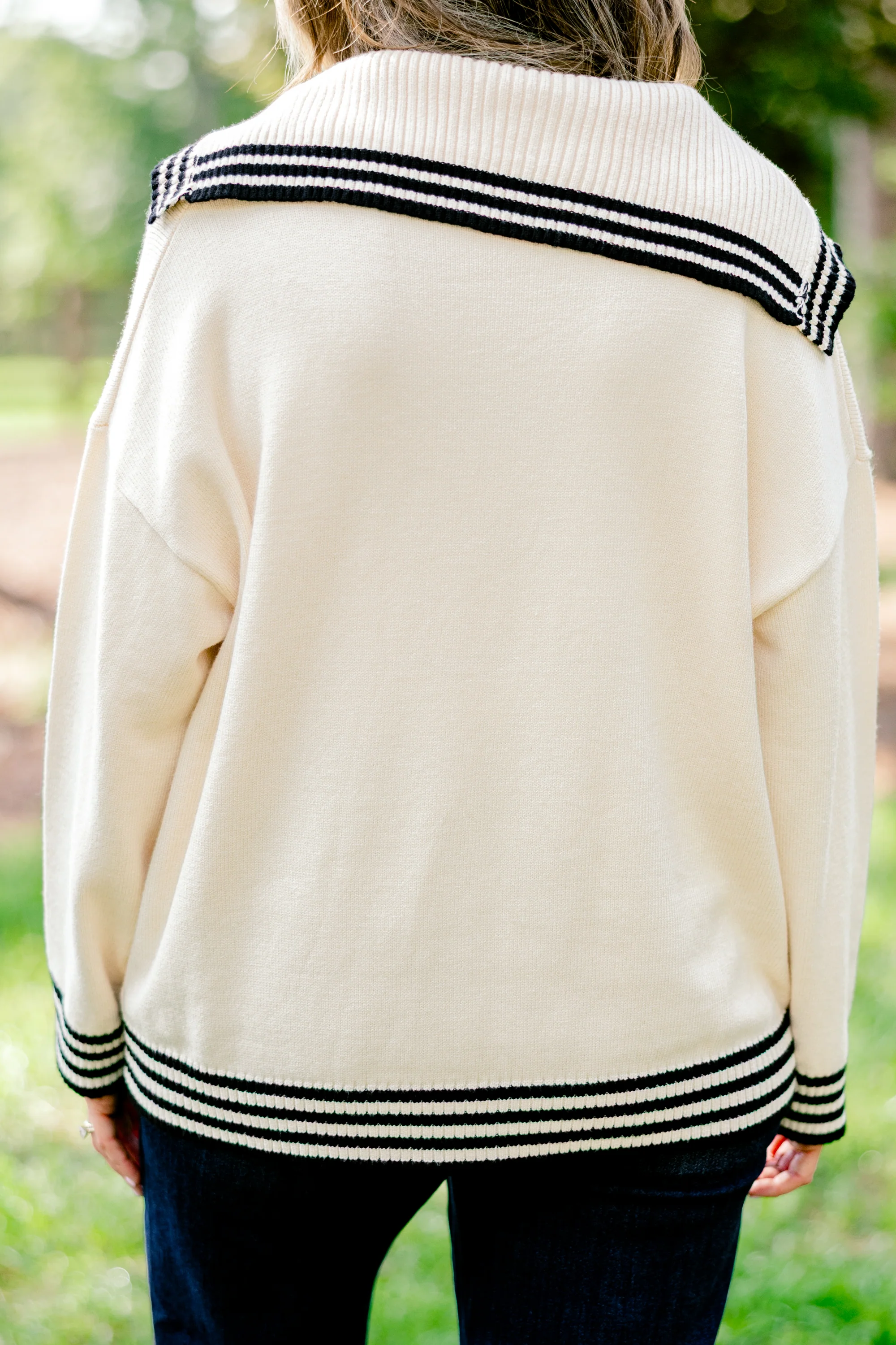 Smiling Through It All Sweater, White Stripe - Giverhouse
