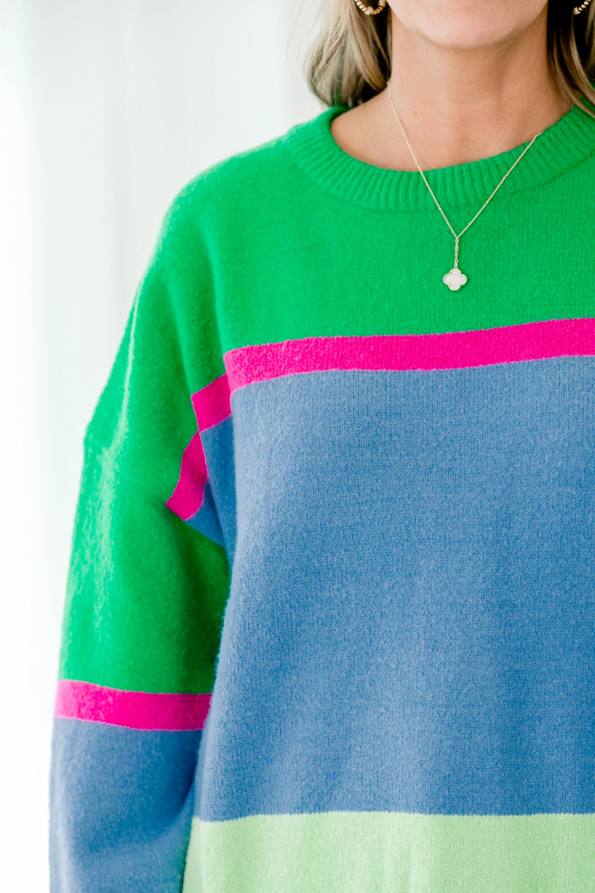 On My Block Sweater, Green Multi - Giverhouse