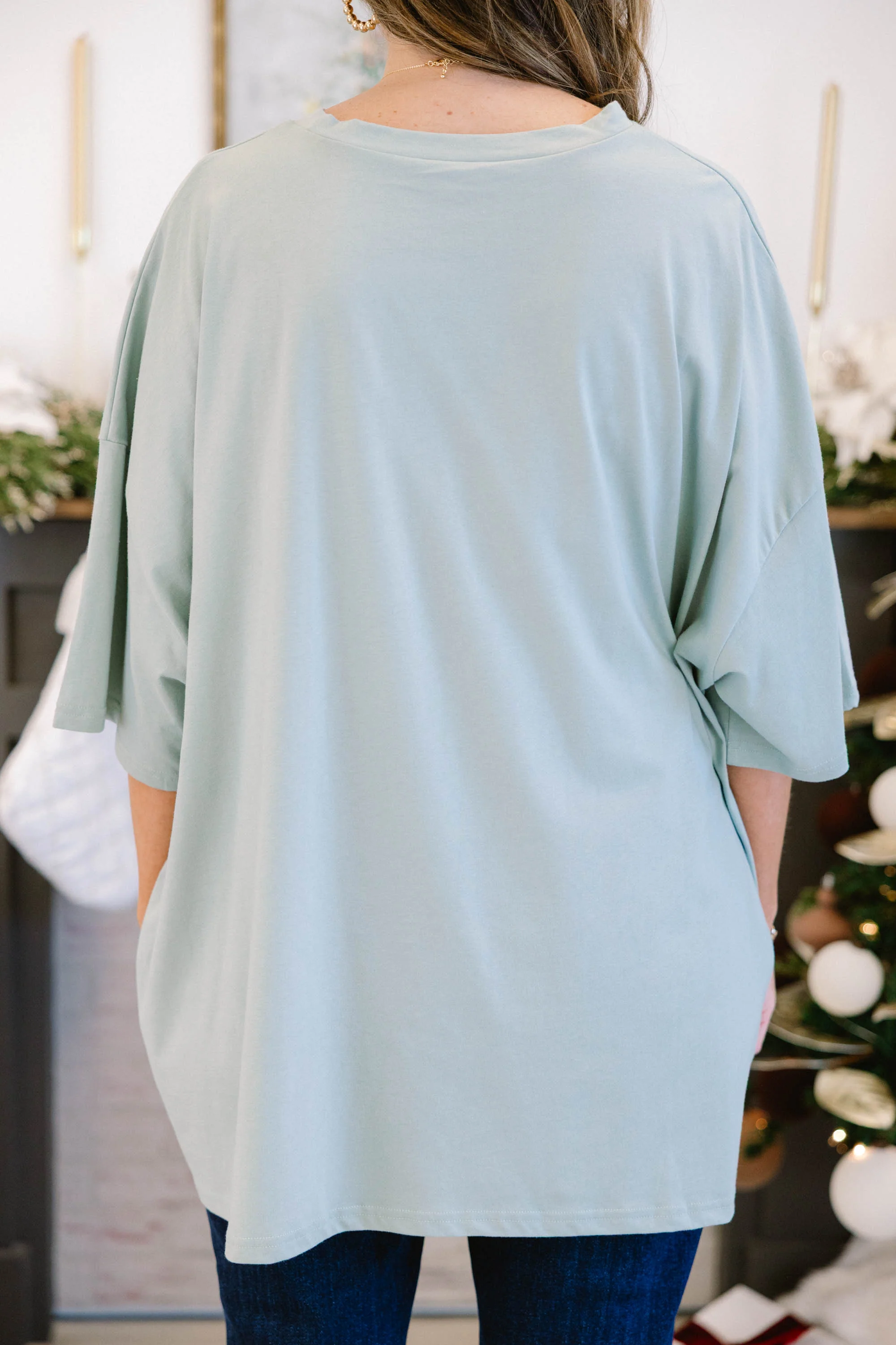 Girly Swirly Christmas Boyfriend Tee, Light Sage - Giverhouse