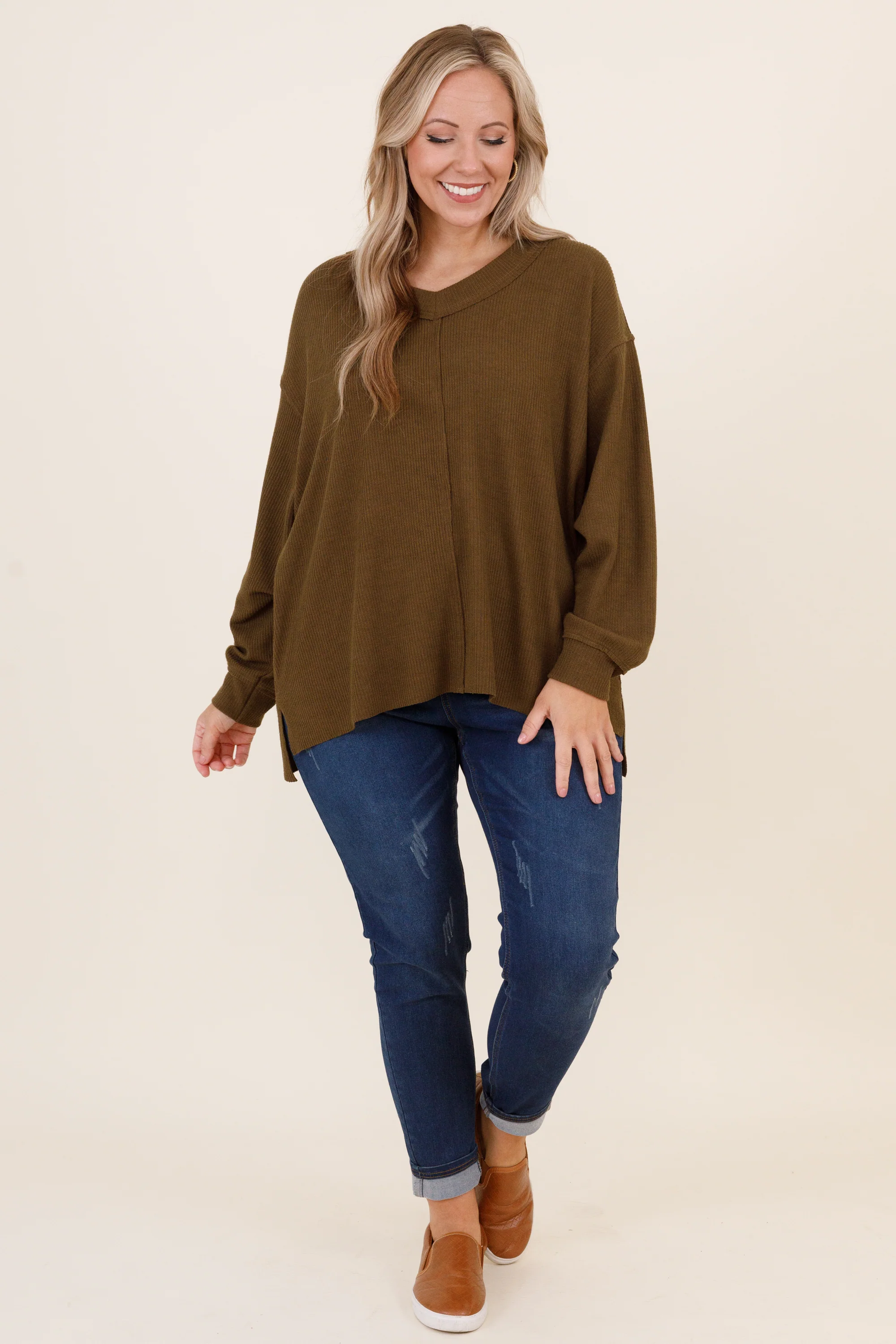 Cozy Textured Sweatshirt, Olive - Giverhouse