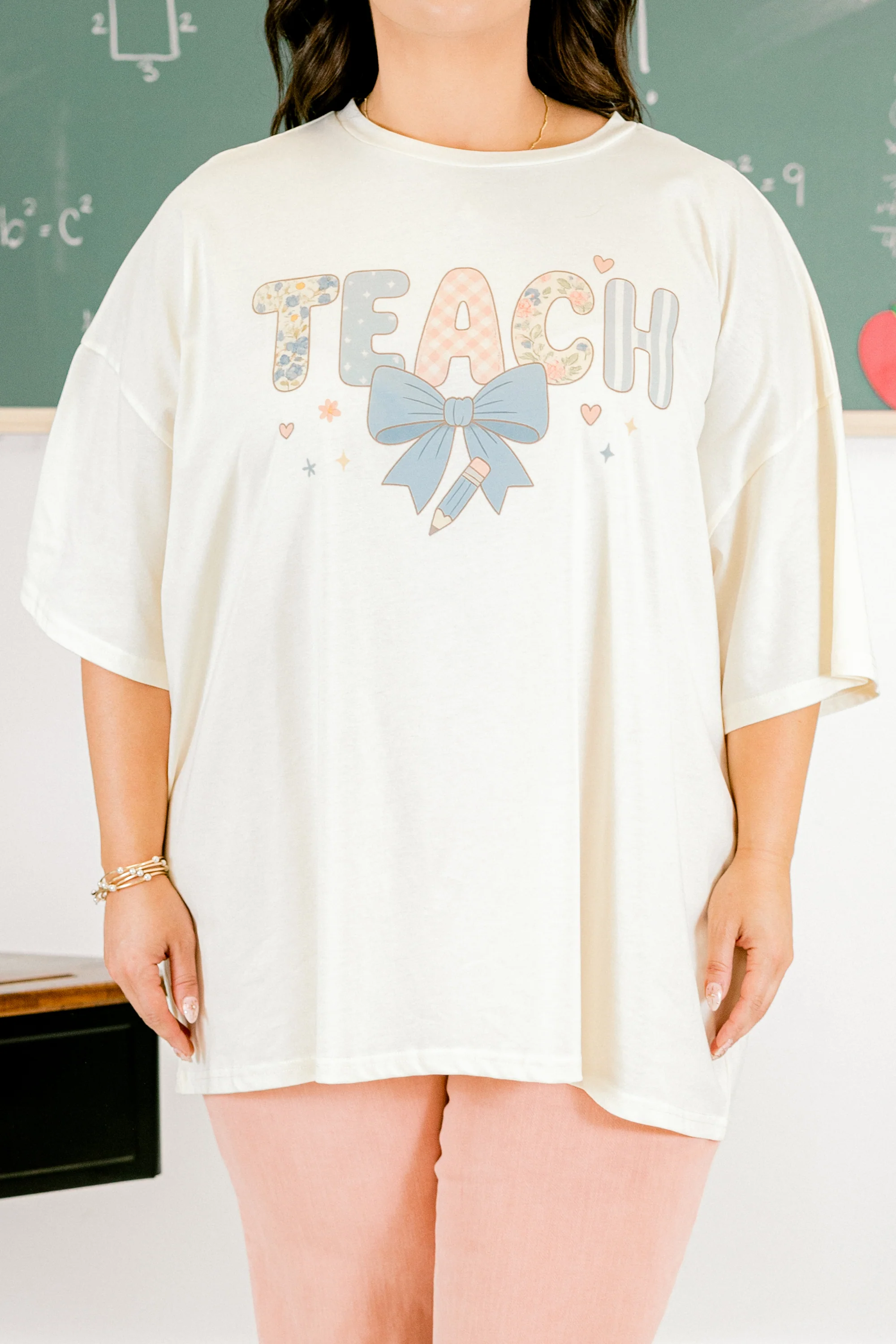 Happy to Teach Boyfriend Tee, Ivory - Giverhouse