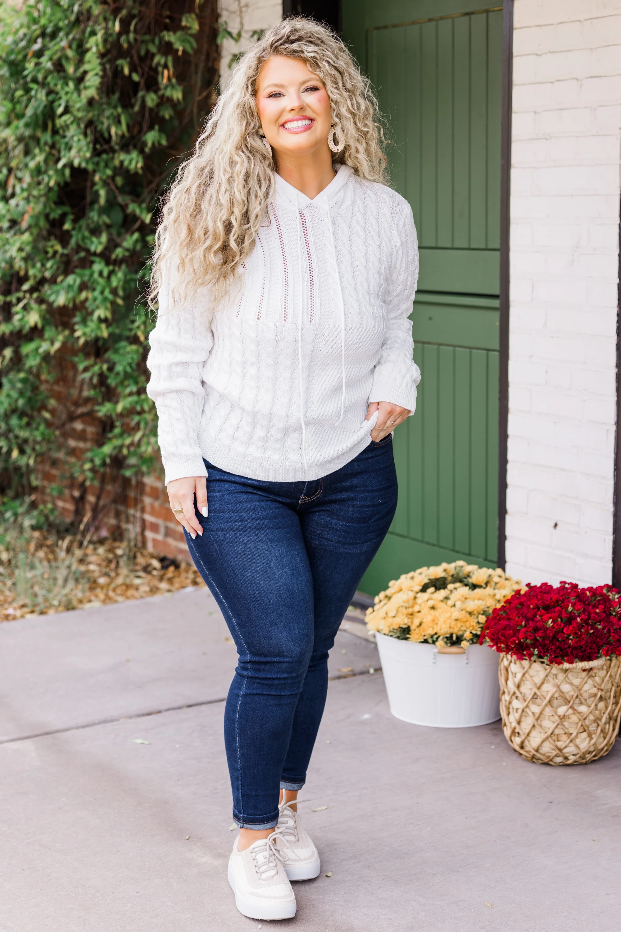 Knit Me Up Hoodie, White - Giverhouse