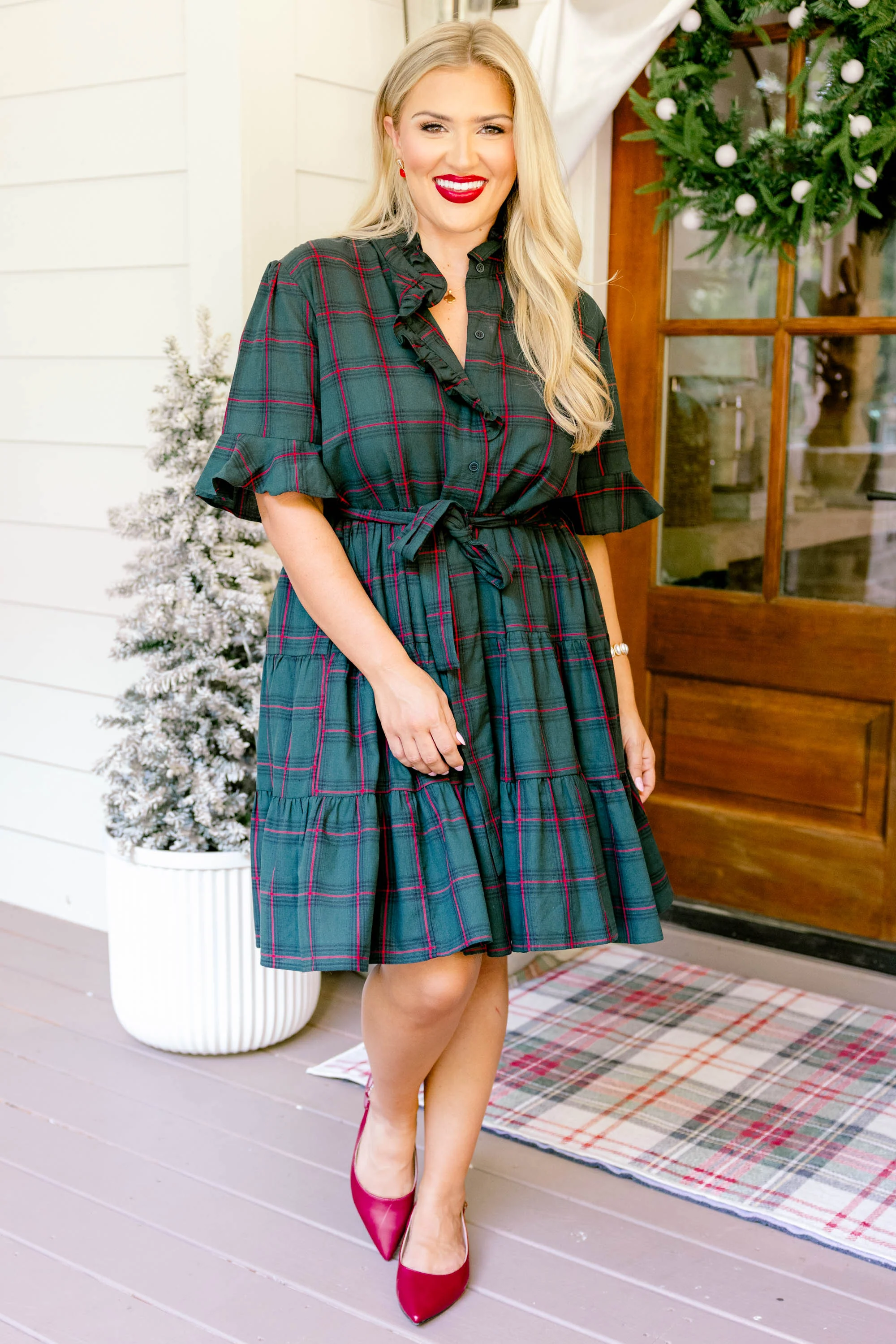 Breezy Beauty Dress, Green Plaid - Giverhouse