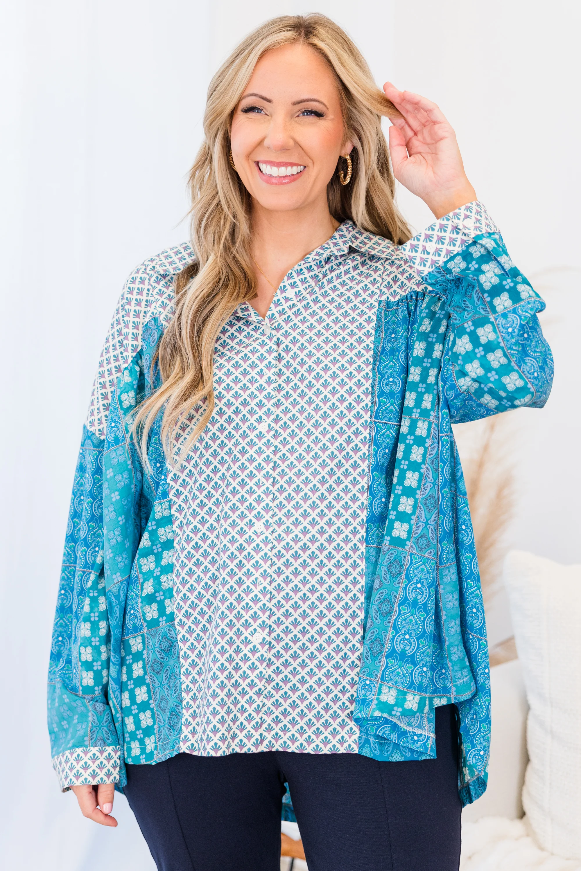 Ocean Vibes Top, Teal Green Multi - Giverhouse