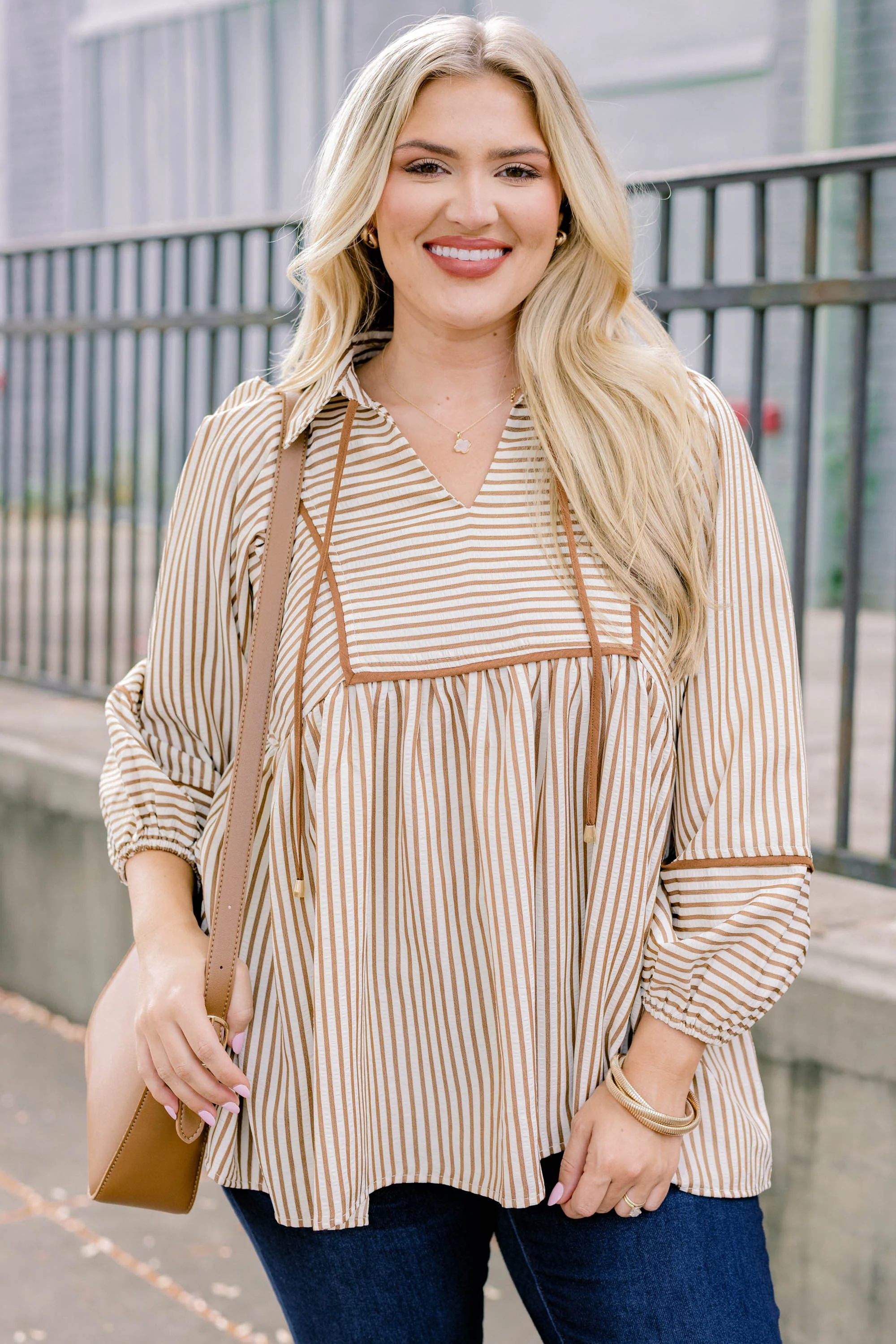 Take What I Can Get Top, Camel Stripe - Giverhouse