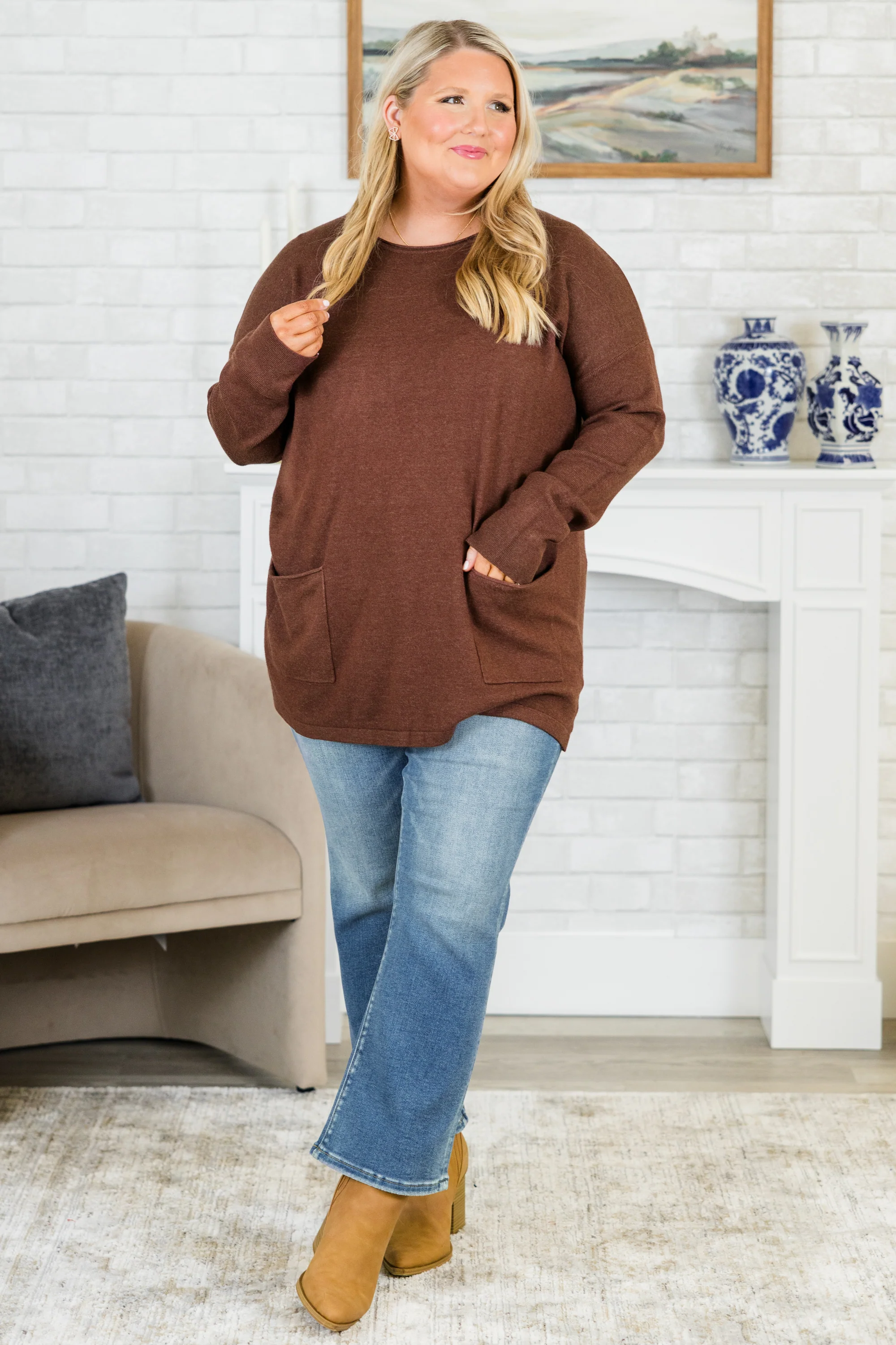 Fall into Fashion Sweater, Heather Mahogany - Giverhouse