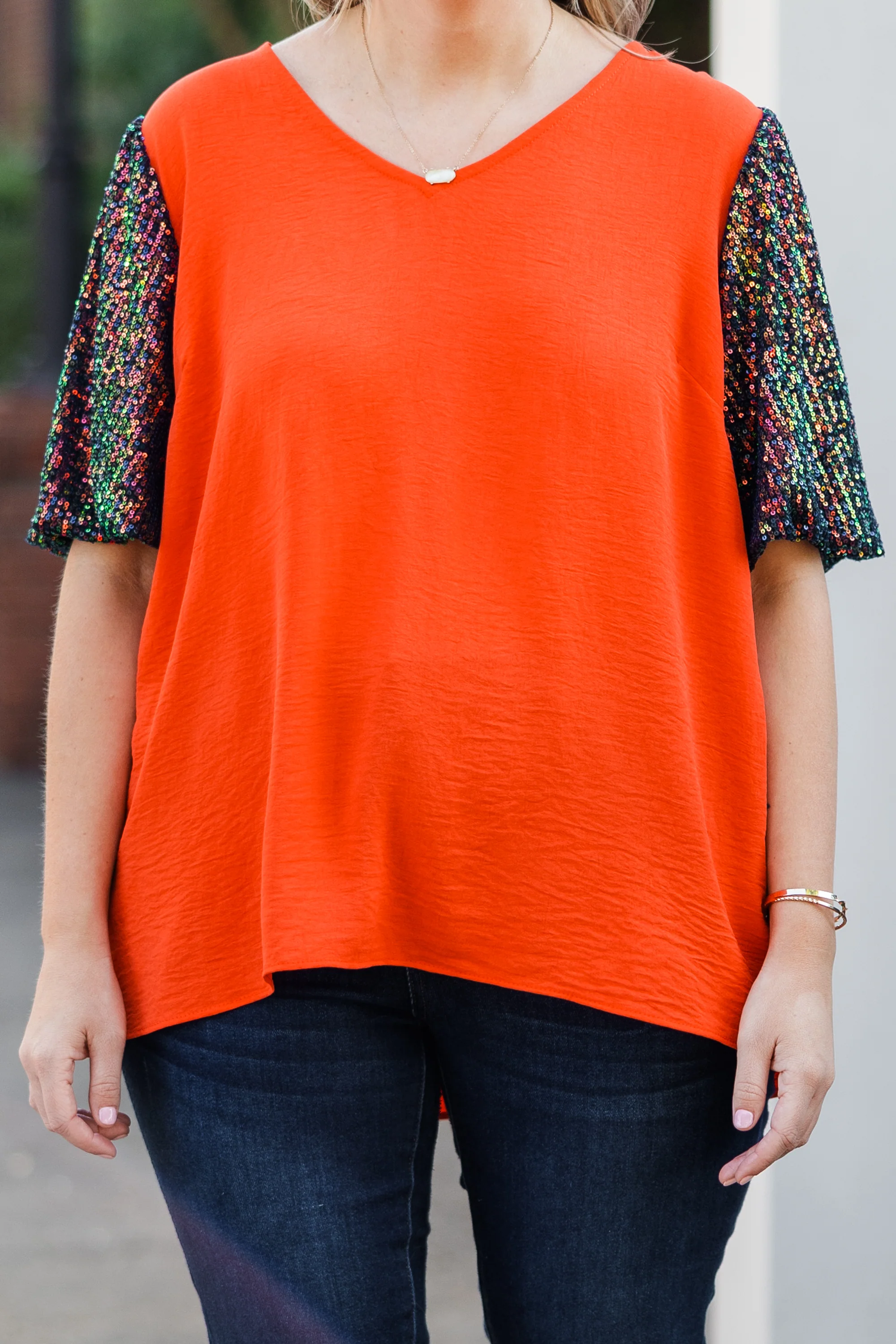 Gameday Glam Top, Orange-Navy - Giverhouse
