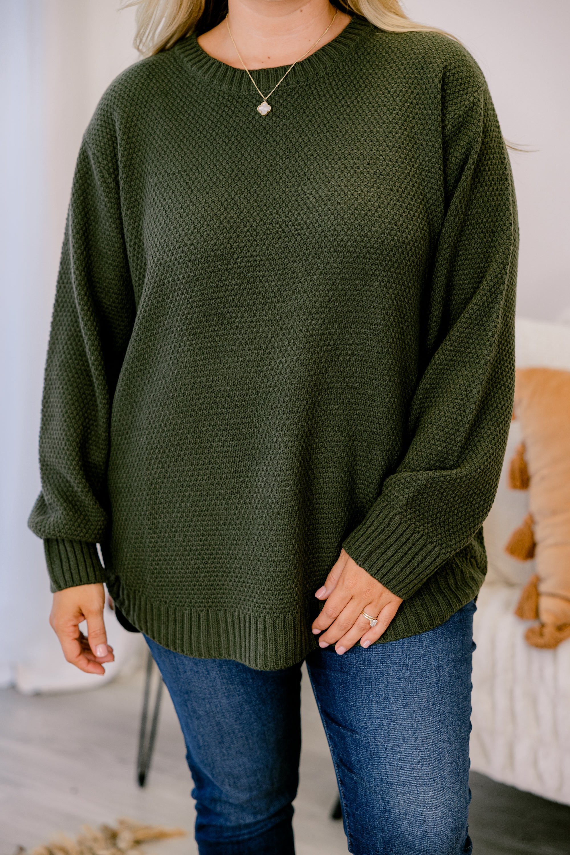 Fully Committed Sweater, Dark Olive - Giverhouse