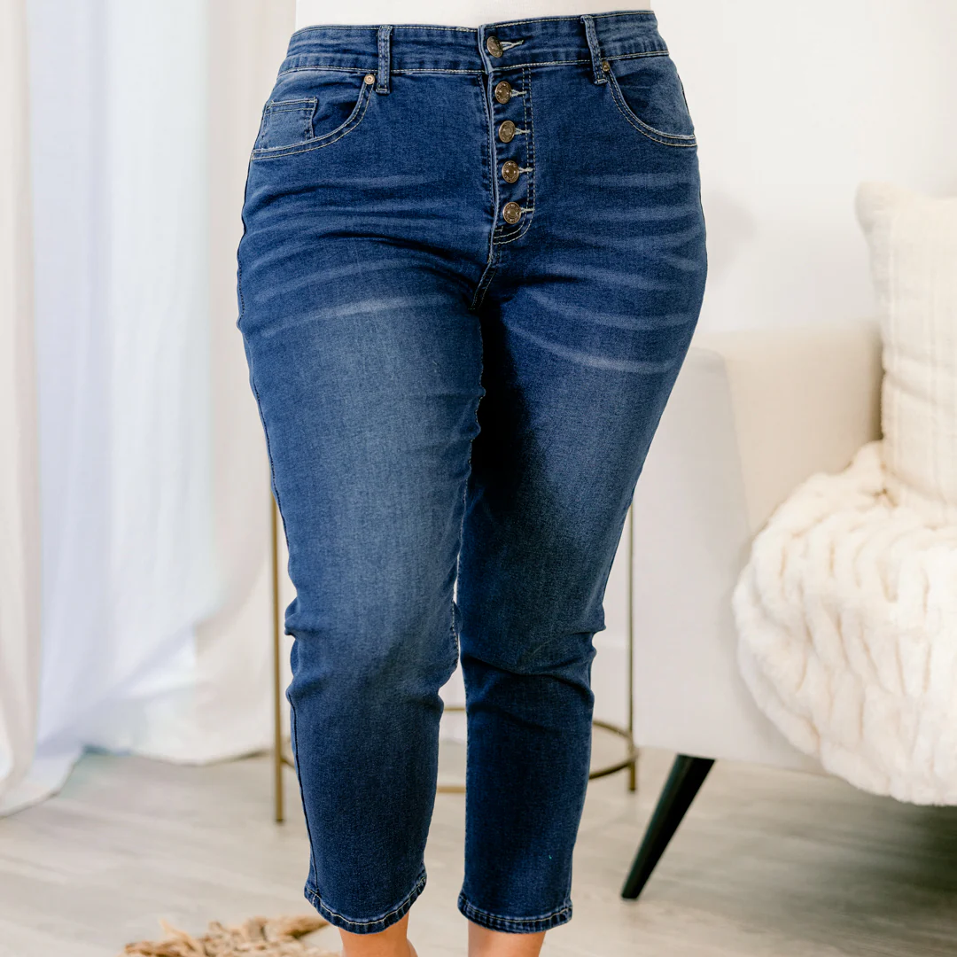 Wake Me Up In The Morning Capris, Medium Wash - Giverhouse