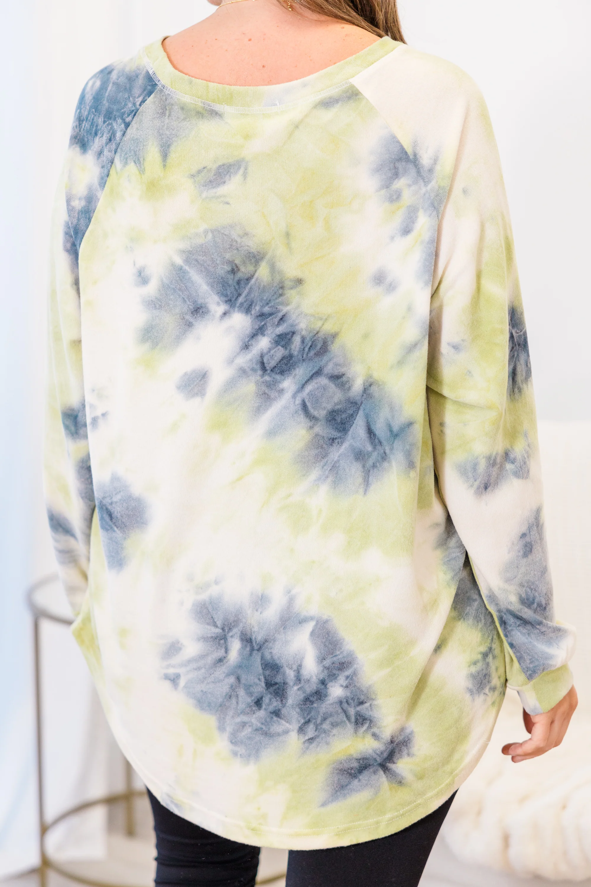 Curved Hem Slouchy Dolman Tunic, Tie Dye Olive - Giverhouse