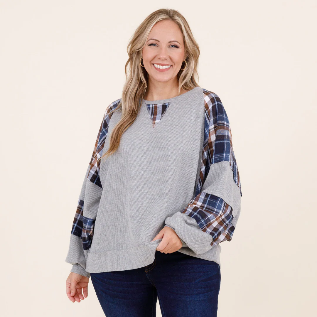 Open The Door For Me Top, Gray - Giverhouse