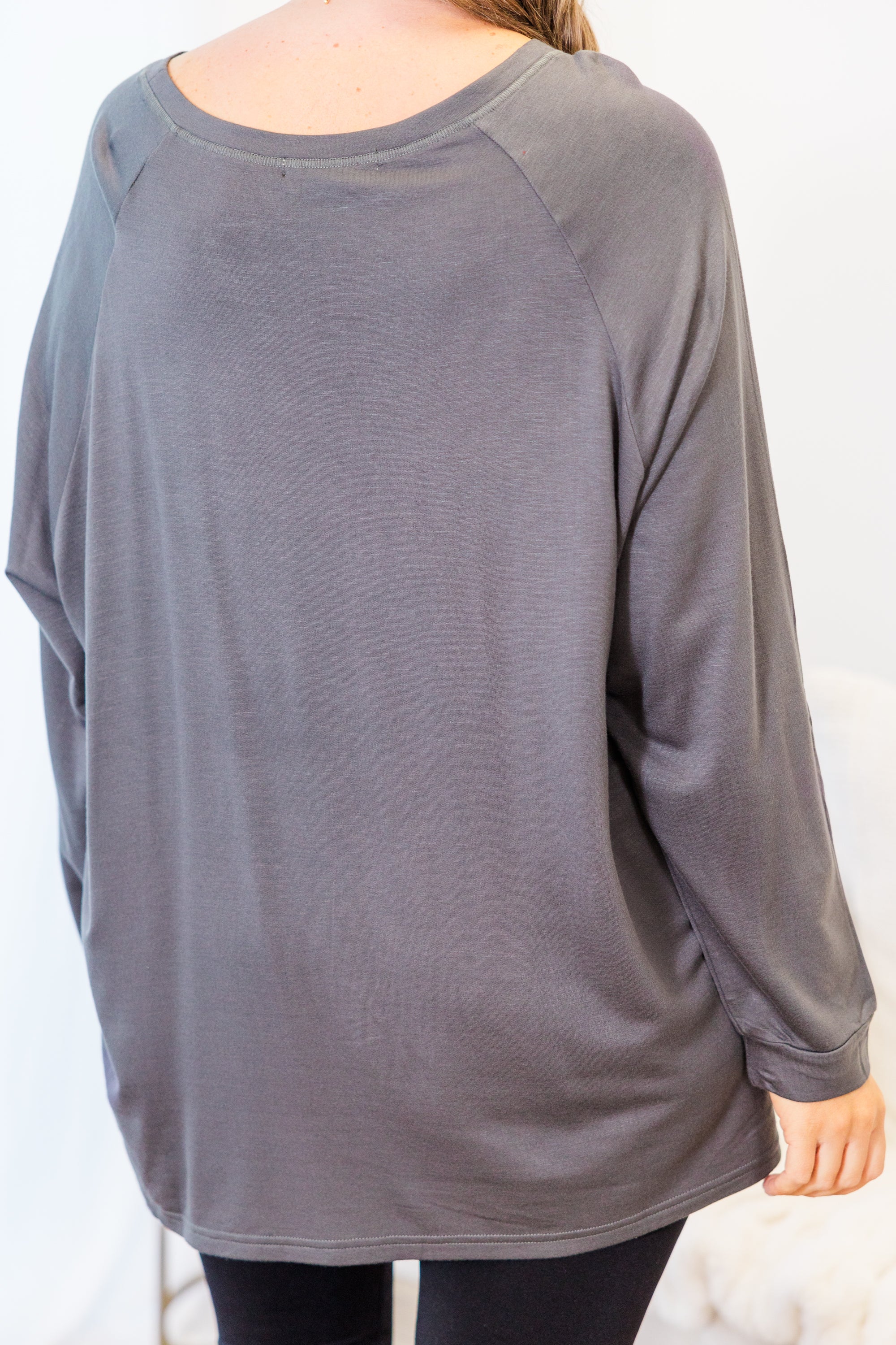 Relaxed Hem Slouchy Dolman Tunic, Charcoal Fleece - Giverhouse