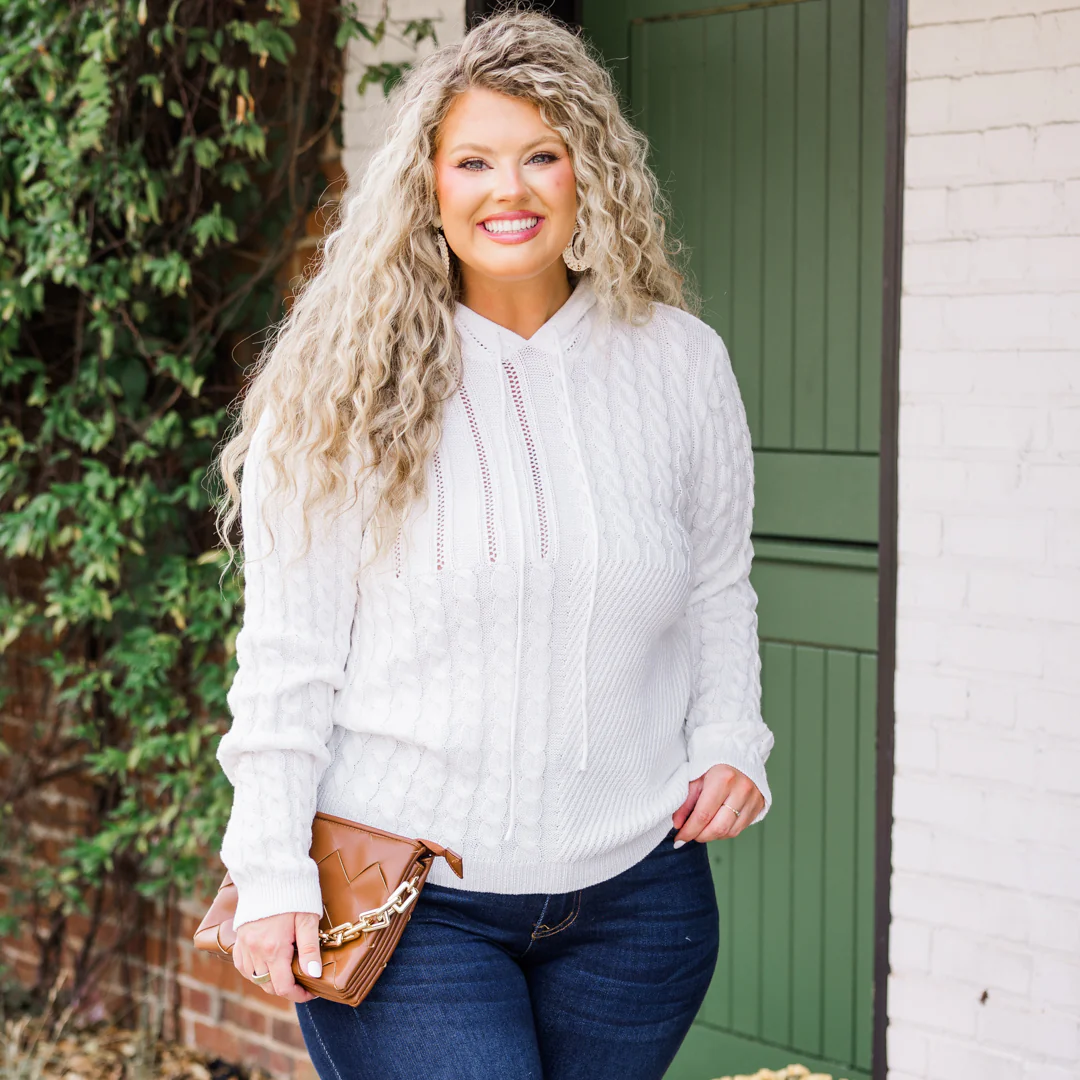 Knit Me Up Hoodie, White - Giverhouse