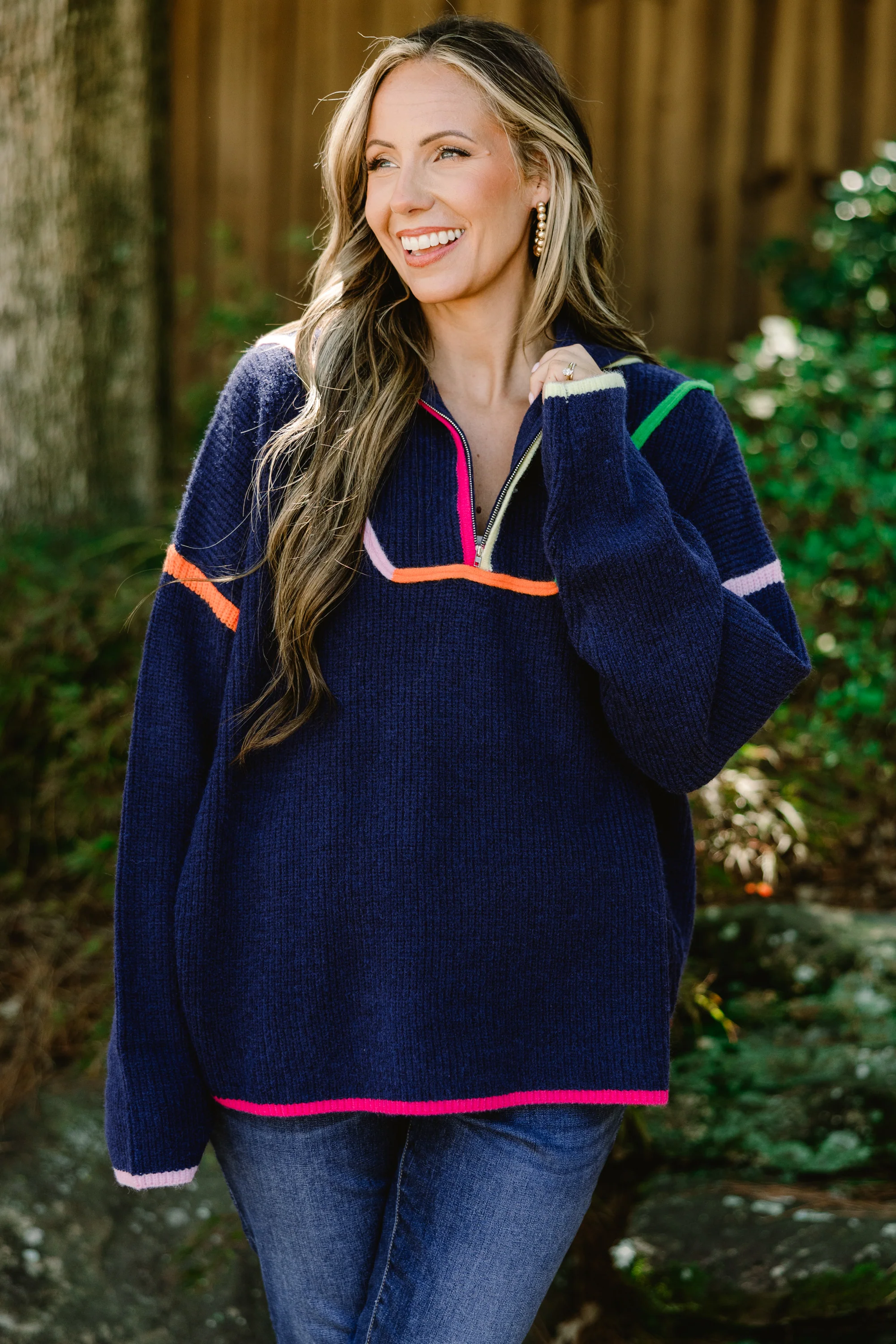 Falling For Fall Sweater, Navy Multi - Giverhouse