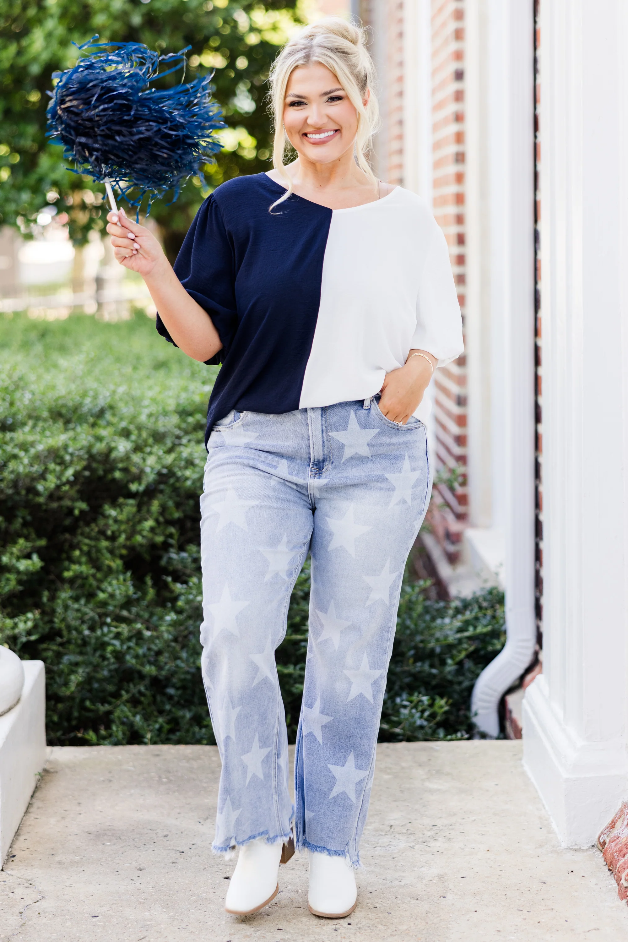 Sideline Sweetheart Top, Navy-White - Giverhouse