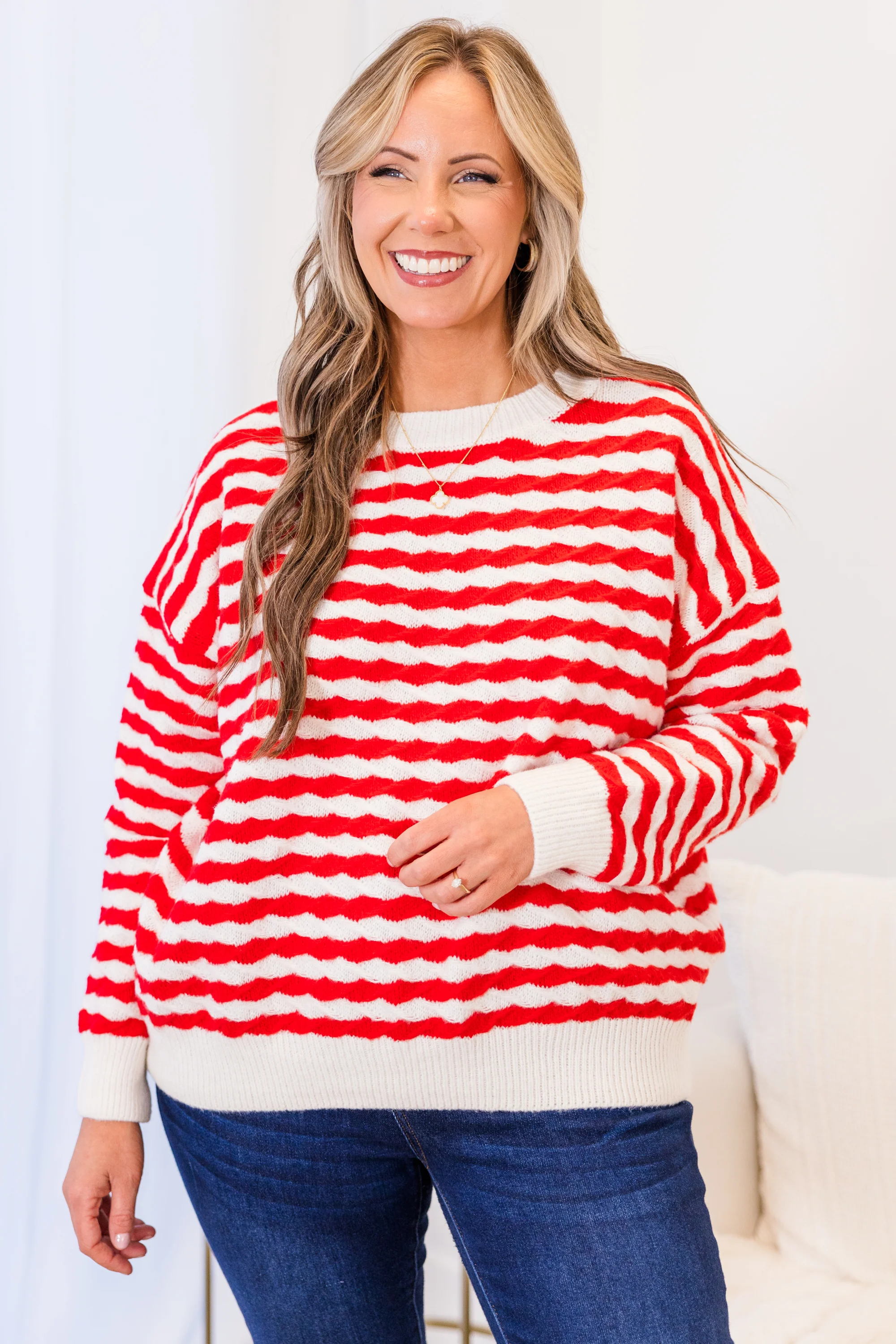 Peppermint Twist Sweater, Red-White - Giverhouse