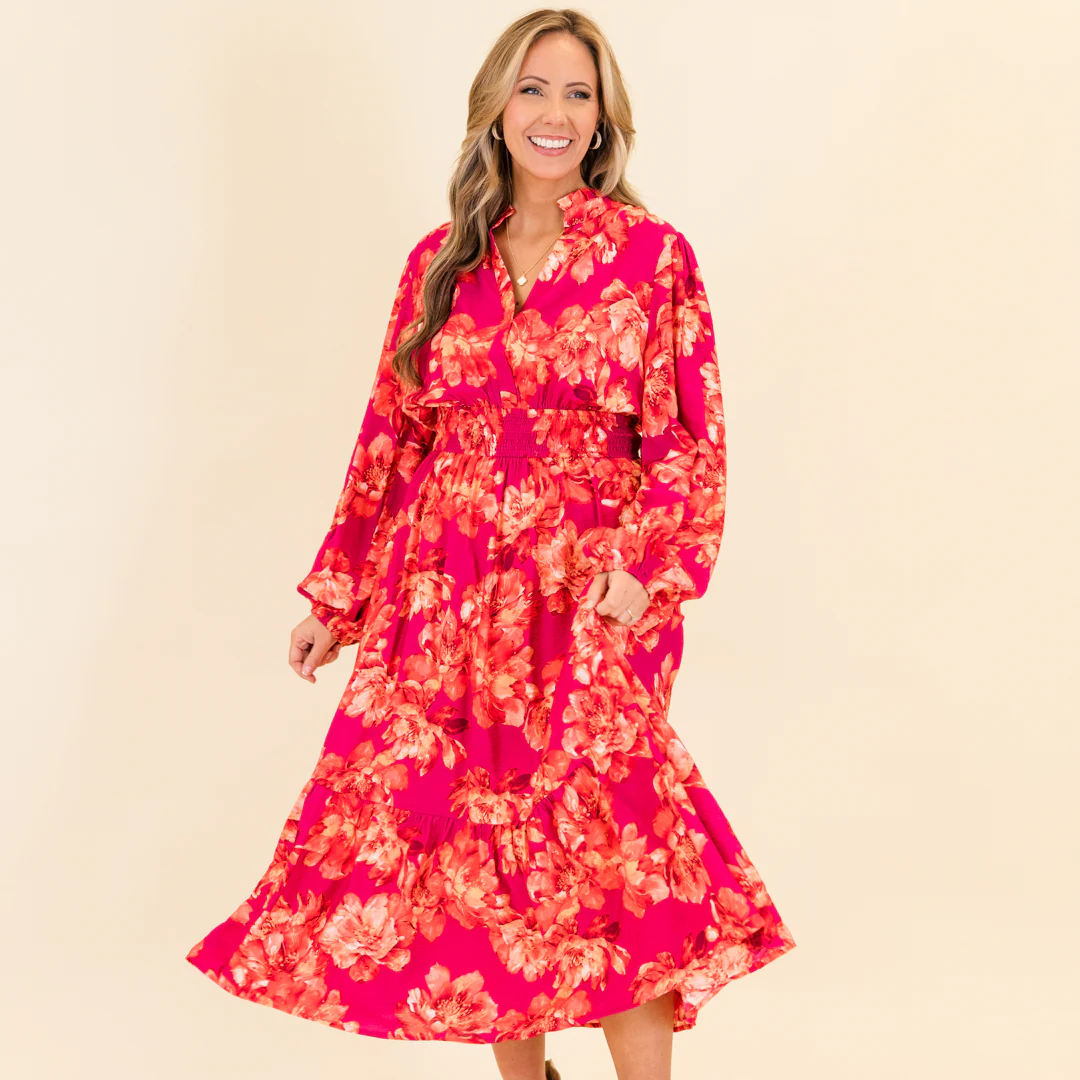 Gentle On My Mind Midi Dress, Magenta - Giverhouse