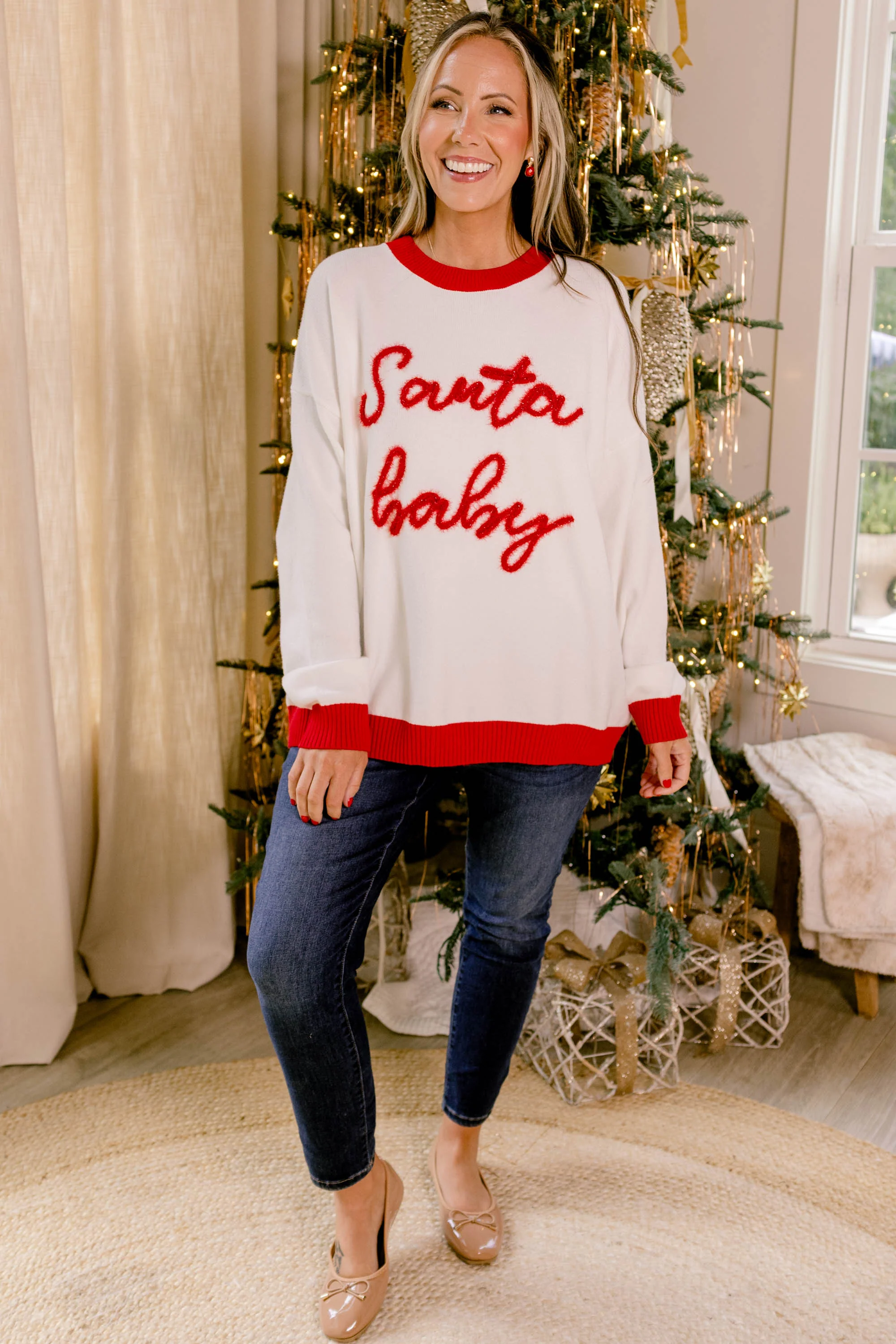 Santa My Baby Sweater, White - Giverhouse