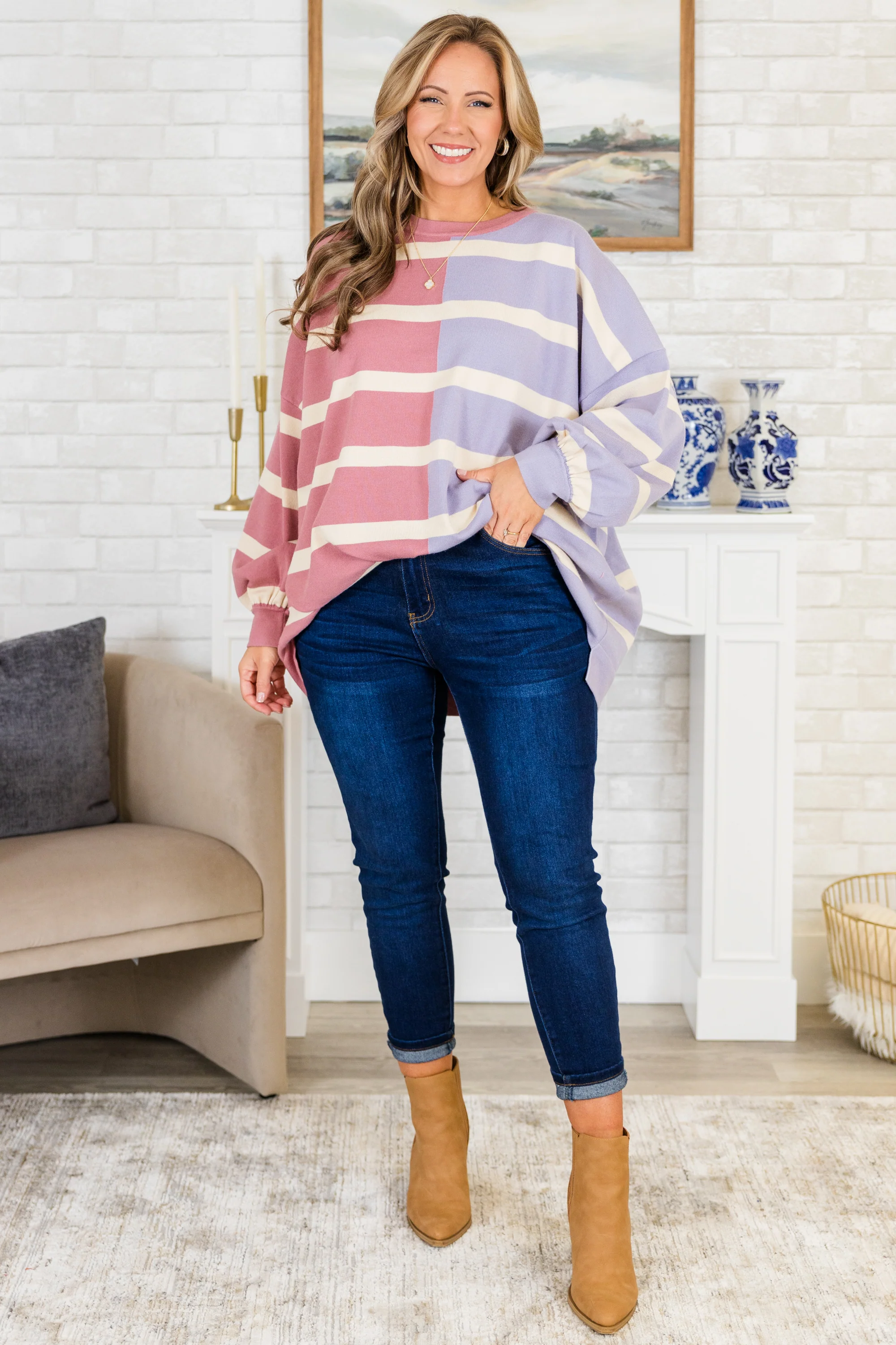 Lucky To Be With You Sweater, Pink/Lilac - Giverhouse