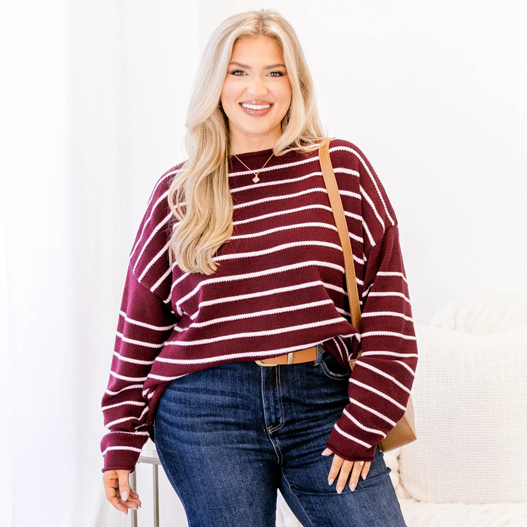 Slumber Party Time Sweater, Burgundy - Giverhouse