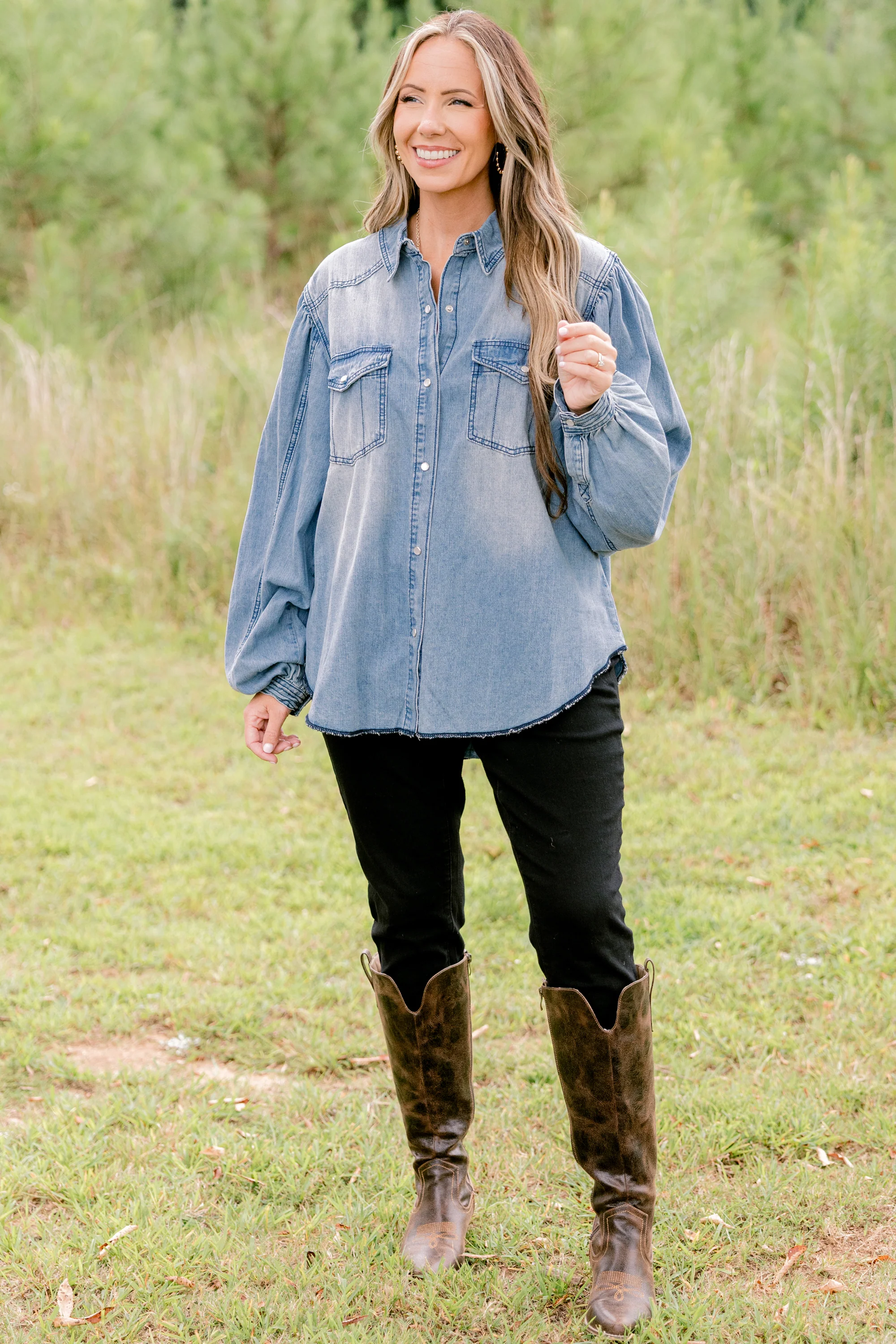 Love The West Top, Denim - Giverhouse