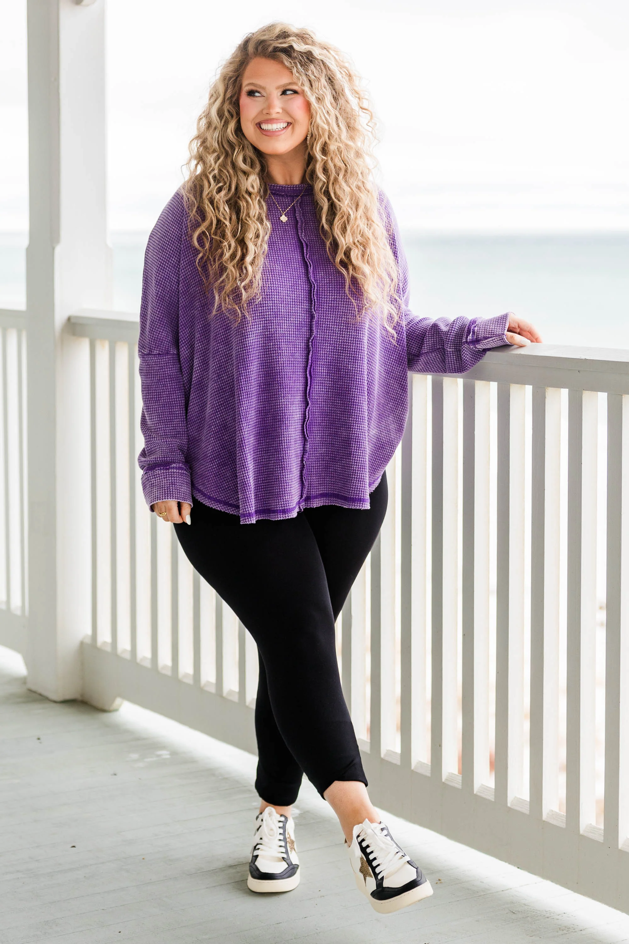 Cozy Waffle Pullover, Violet - Giverhouse