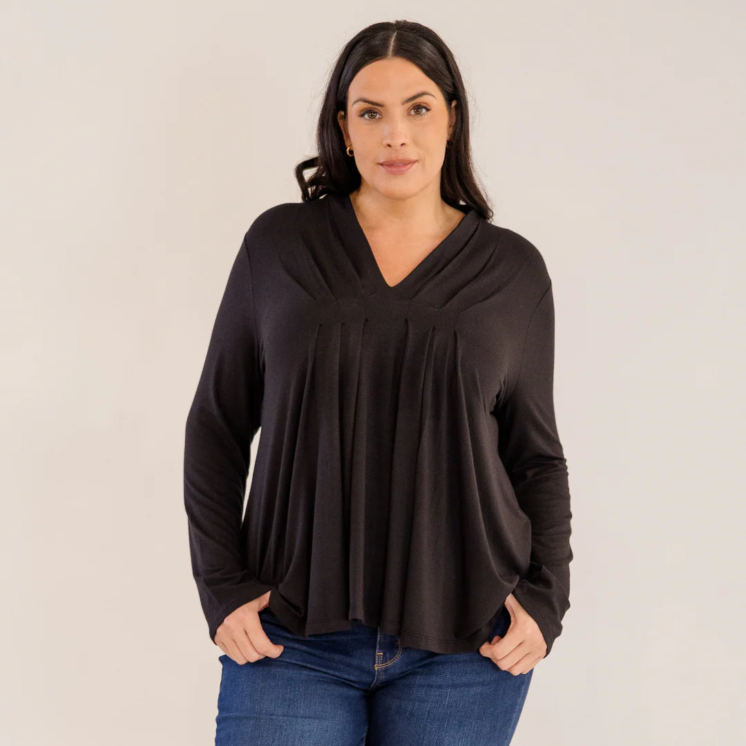 Mercer Front Pleat Top, Black - Giverhouse