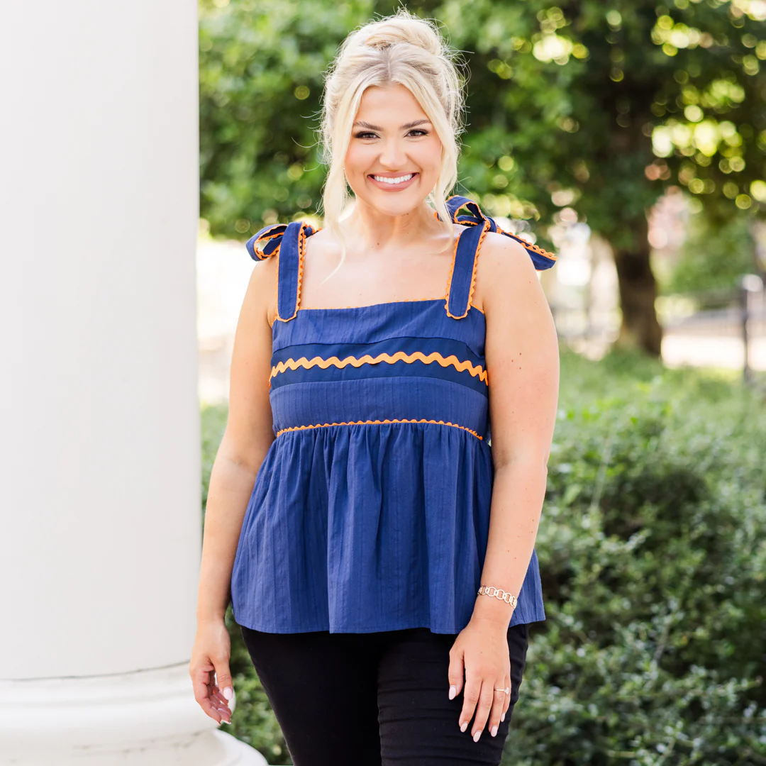 Sweetheart Gameday Babydoll Tank, Blue-Orange - Giverhouse