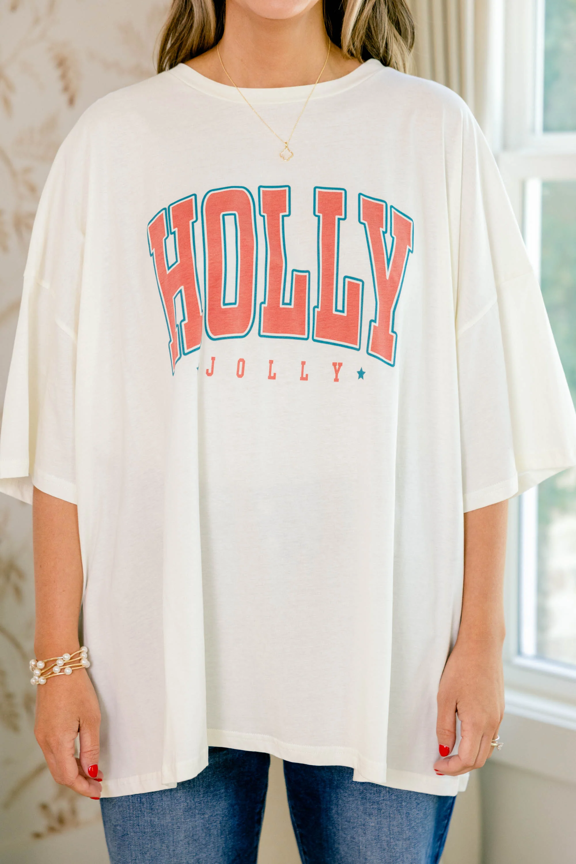 Holly Jolly Season Boyfriend Tee, Ivory - Giverhouse