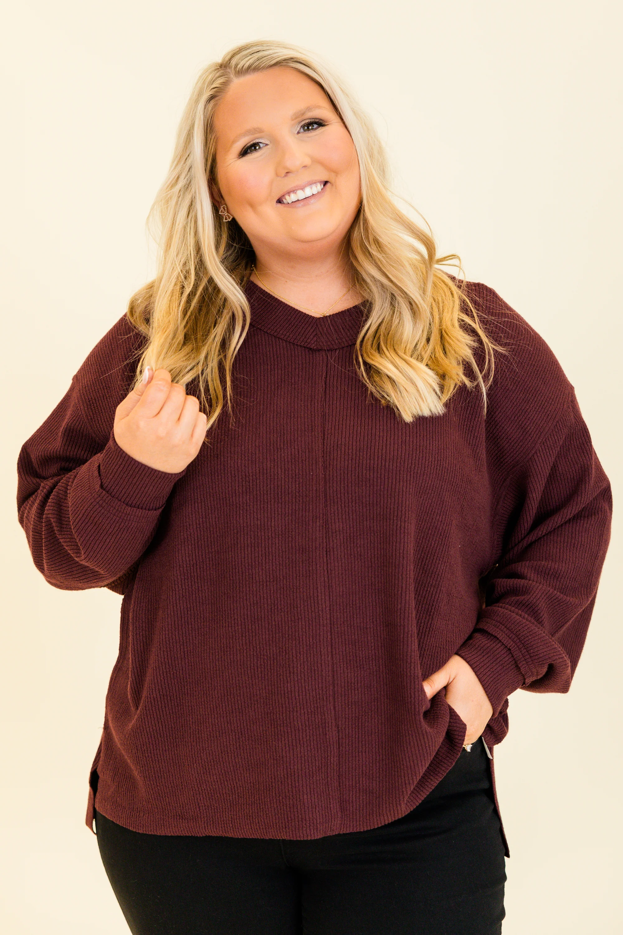 Cozy Textured Sweatshirt, Raisin - Giverhouse