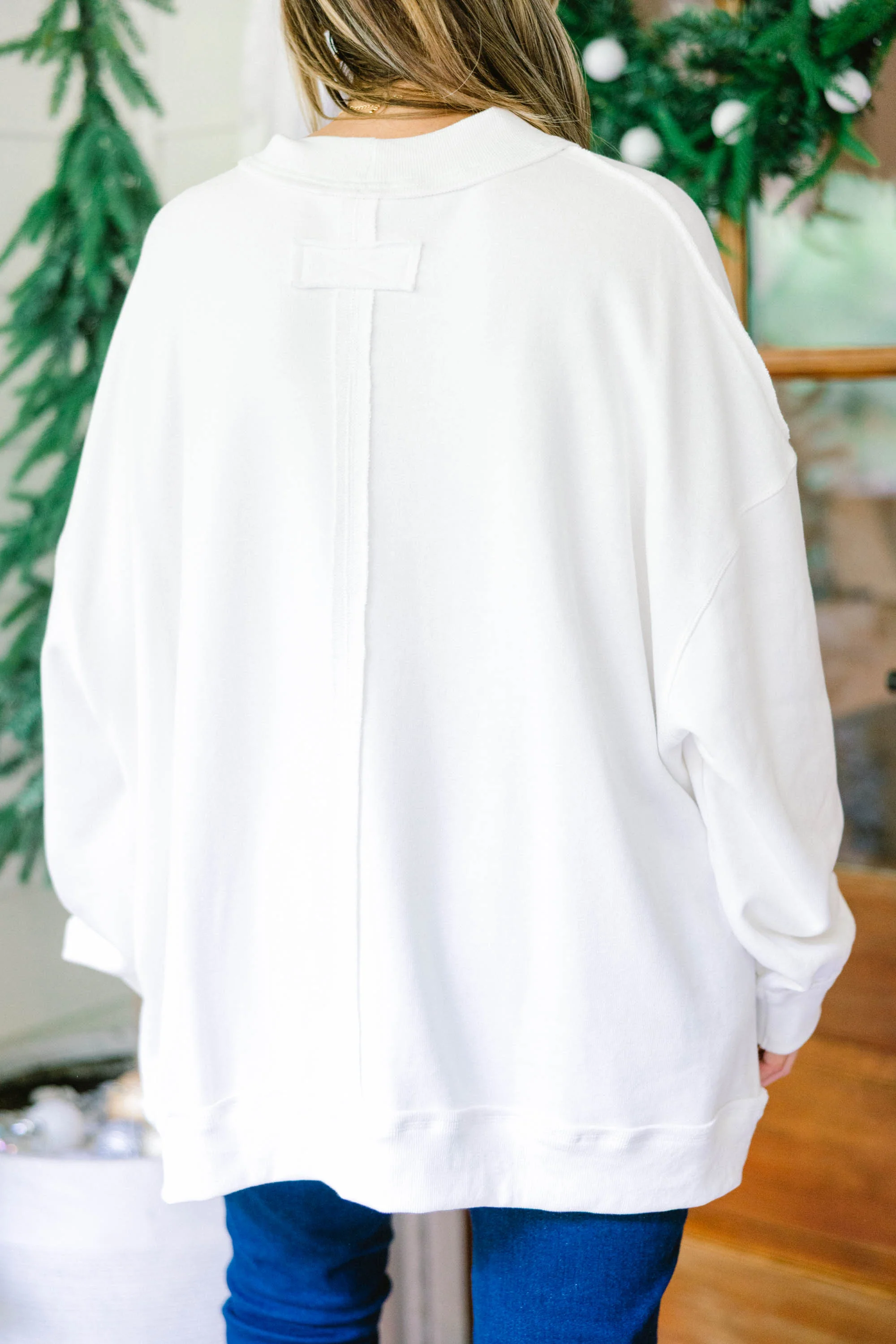 Postcards At Christmas Mock Neck Pullover, Ivory - Giverhouse