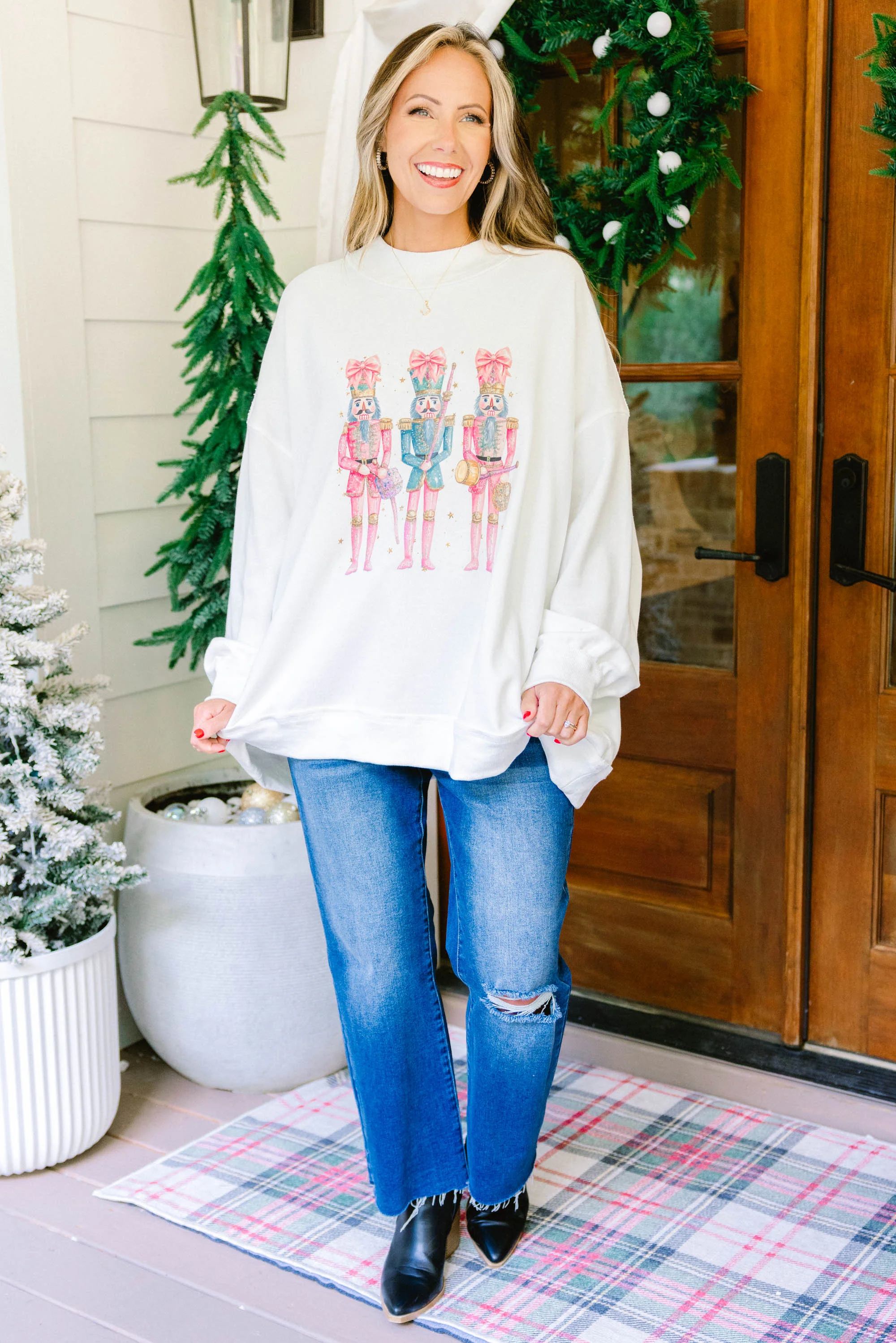 Nutcracker Christmas Mock Neck Pullover, Ivory - Giverhouse